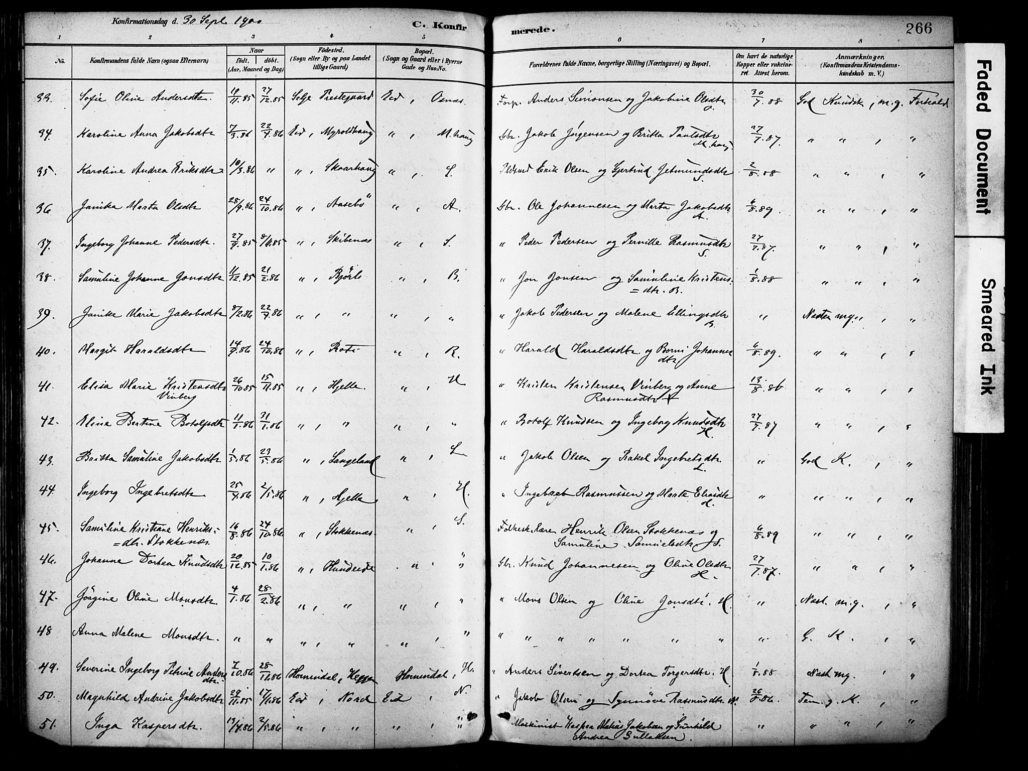 Eid sokneprestembete, SAB/A-82301/H/Haa/Haab/L0001: Parish register (official) no. B 1, 1879-1906, p. 266