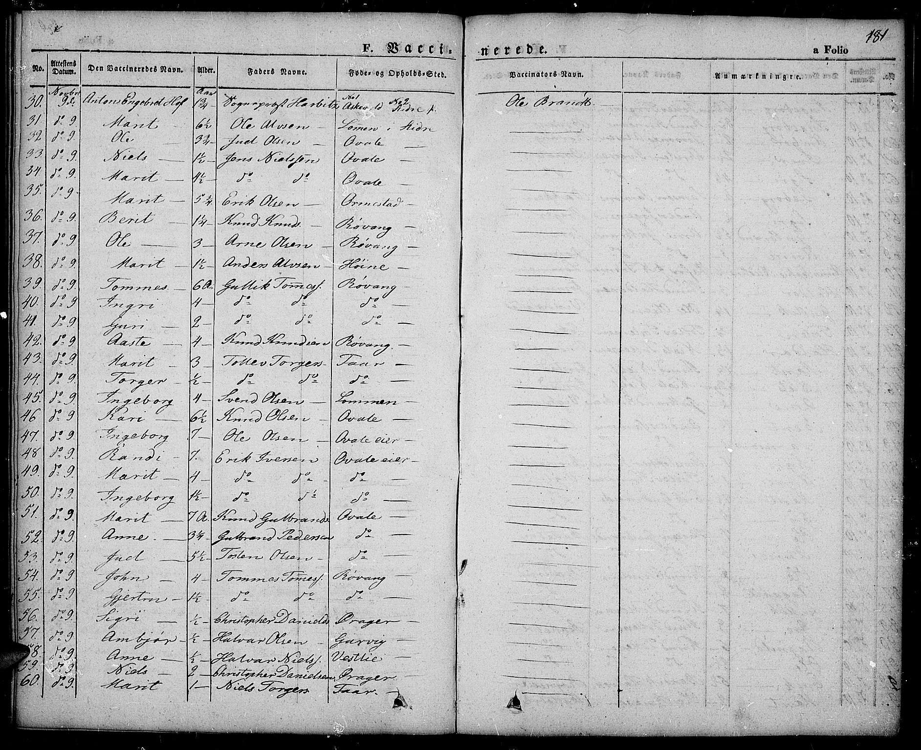 Slidre prestekontor, SAH/PREST-134/H/Ha/Haa/L0003: Parish register (official) no. 3, 1831-1843, p. 181