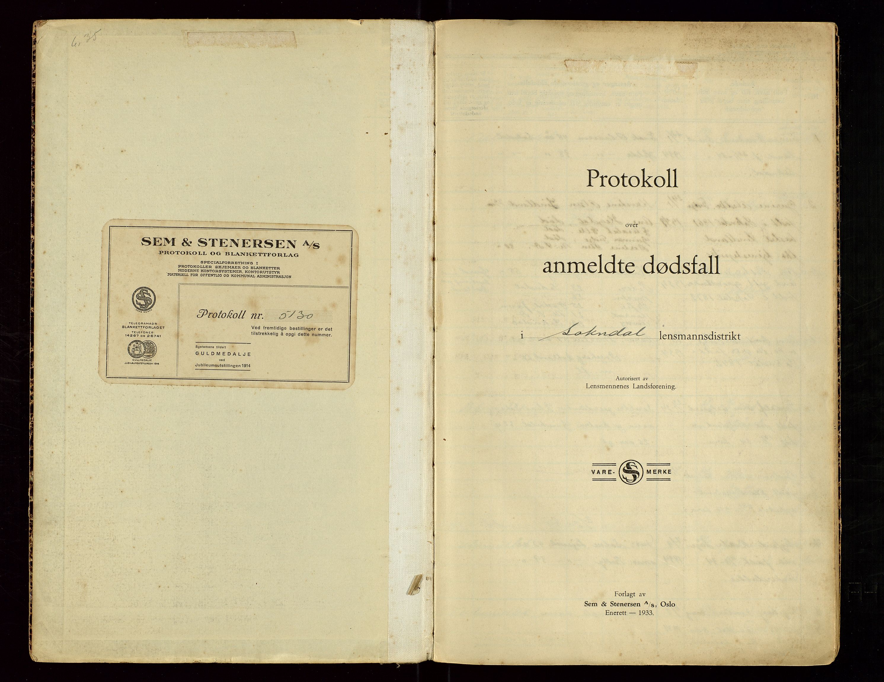 Sokndal lensmannskontor, SAST/A-100417/Gga/L0003: "Protokoll over anmeldte dødsfall", 1934-1941