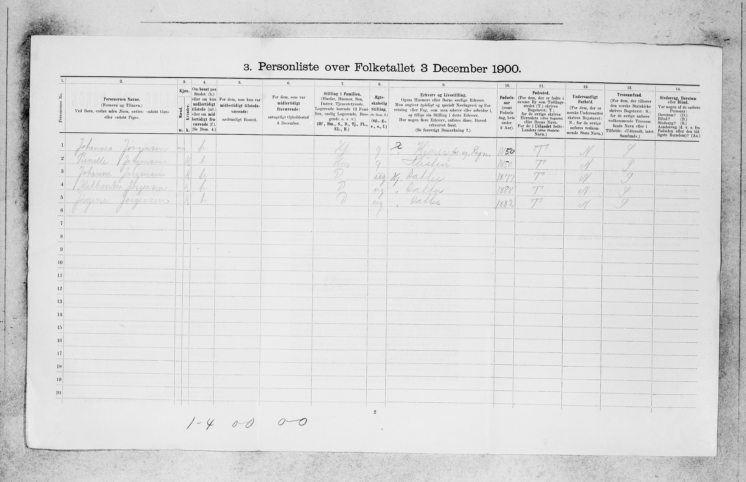 SAB, 1900 census for Bergen, 1900, p. 25474