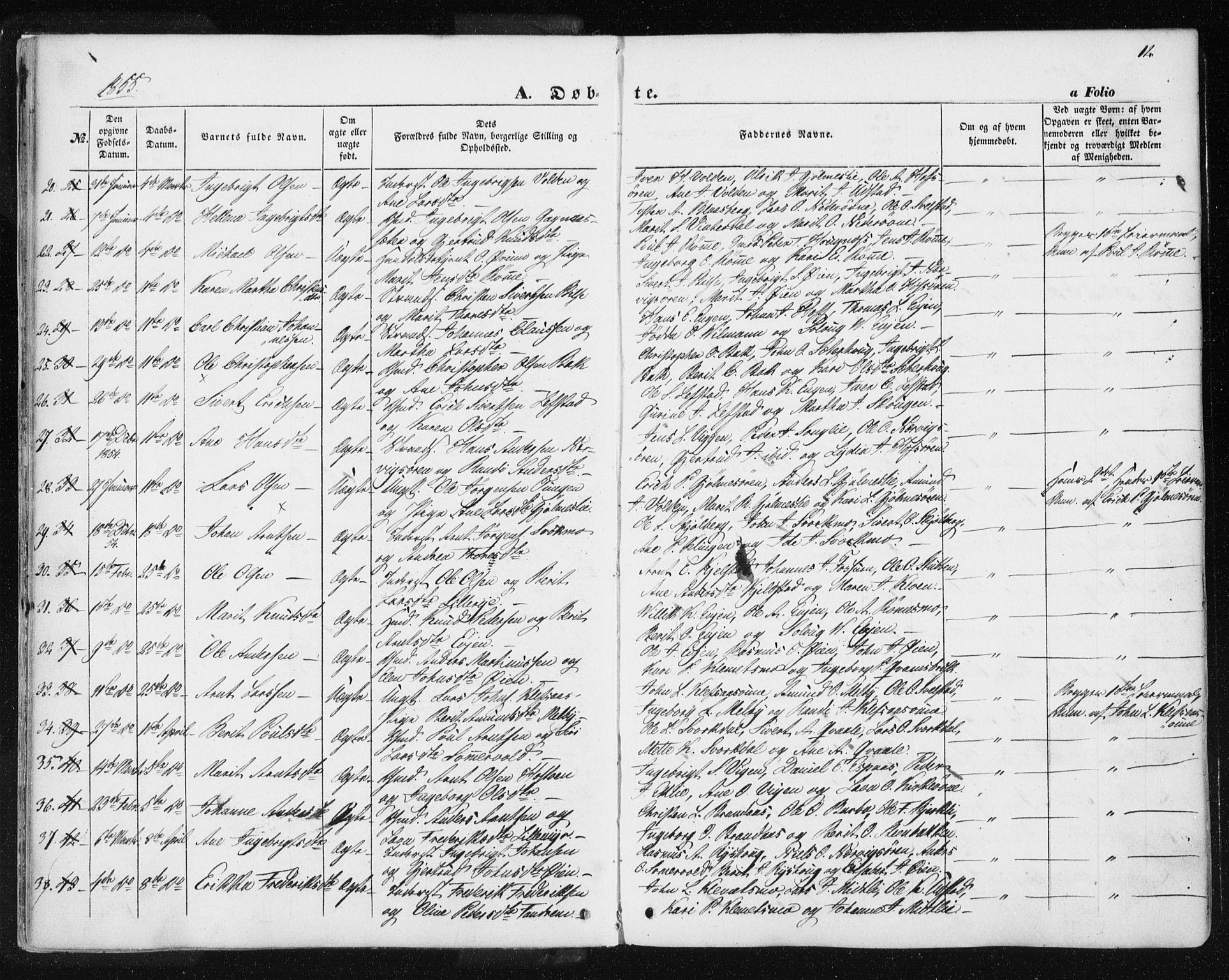 Ministerialprotokoller, klokkerbøker og fødselsregistre - Sør-Trøndelag, SAT/A-1456/668/L0806: Parish register (official) no. 668A06, 1854-1869, p. 12