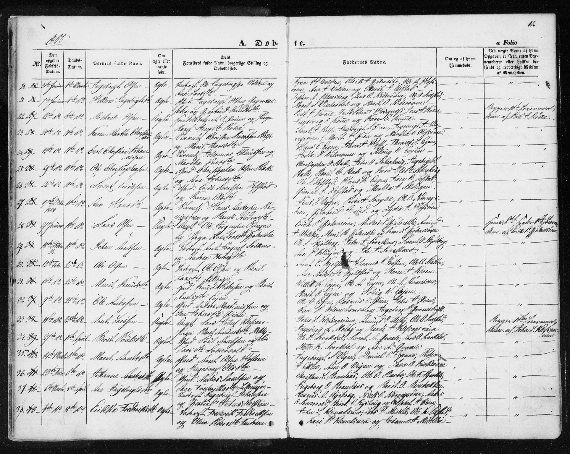Ministerialprotokoller, klokkerbøker og fødselsregistre - Sør-Trøndelag, AV/SAT-A-1456/668/L0806: Parish register (official) no. 668A06, 1854-1869, p. 12
