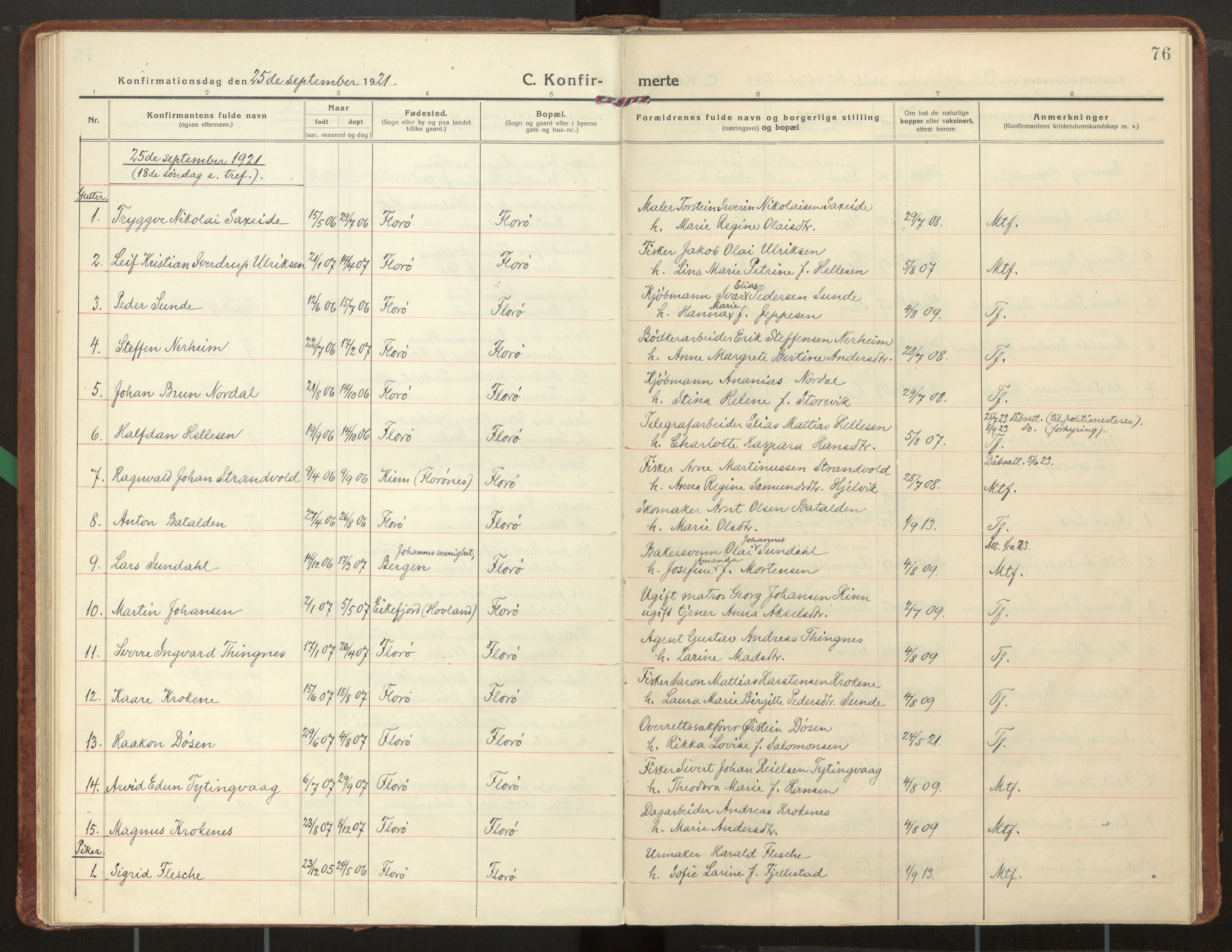 Kinn sokneprestembete, SAB/A-80801/H/Haa/Haac/L0003: Parish register (official) no. C 3, 1917-1934, p. 76