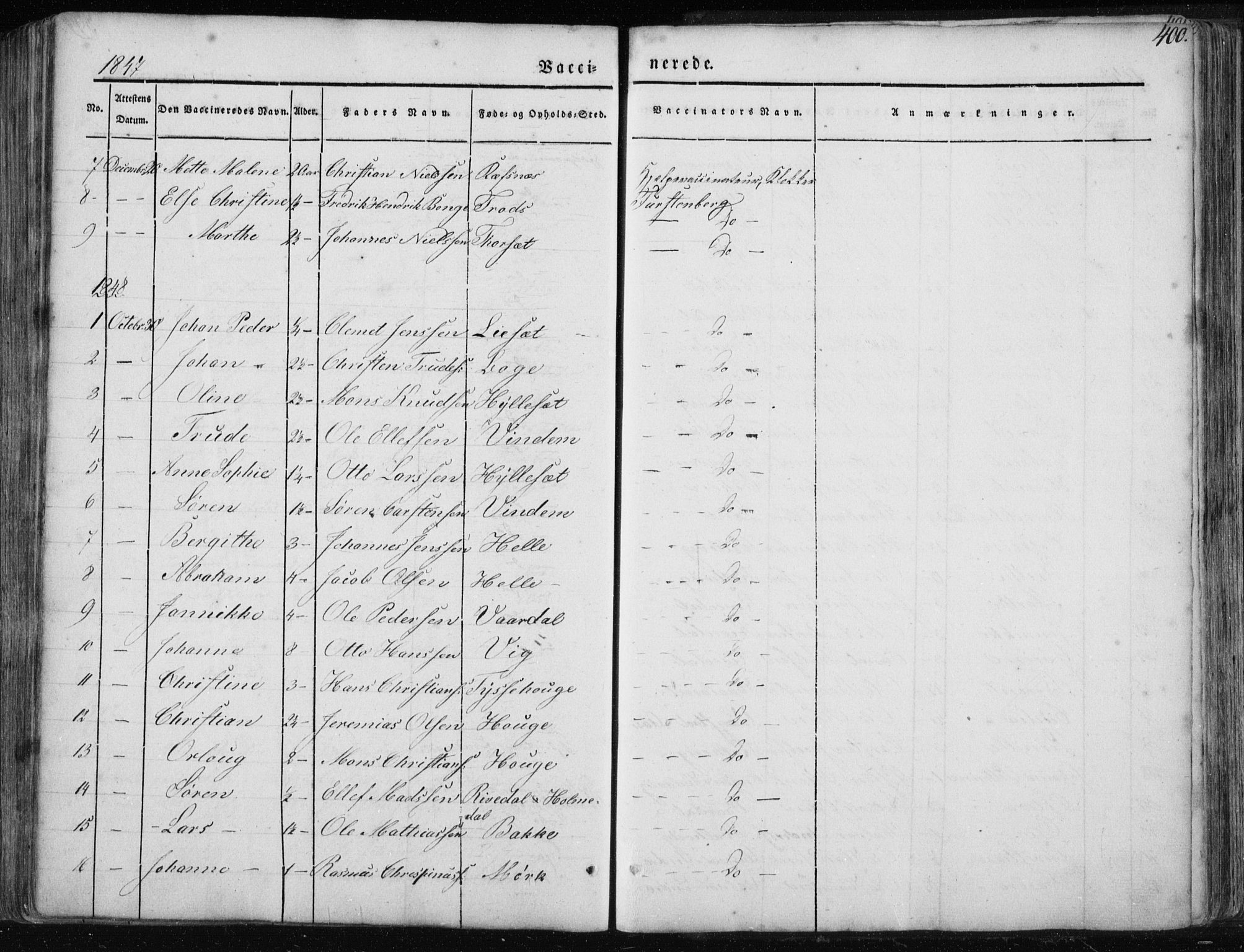 Fjaler sokneprestembete, SAB/A-79801/H/Haa/Haaa/L0006: Parish register (official) no. A 6, 1835-1884, p. 400