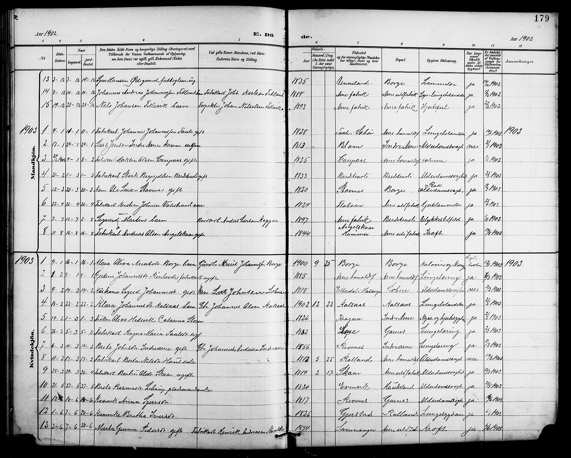Arna Sokneprestembete, SAB/A-74001/H/Ha/Hab: Parish register (copy) no. A 4, 1898-1910, p. 179