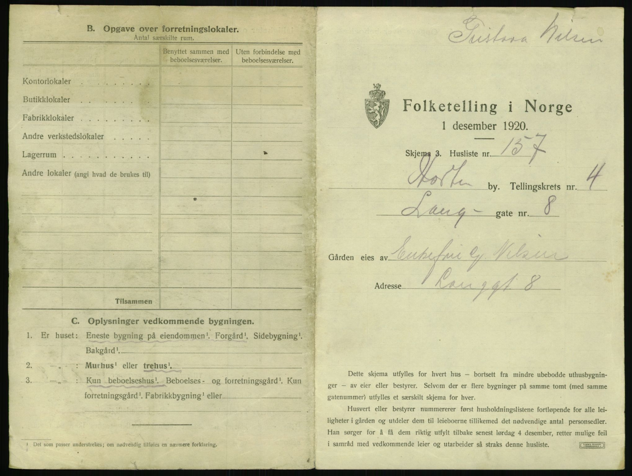 SAKO, 1920 census for Horten, 1920, p. 1535