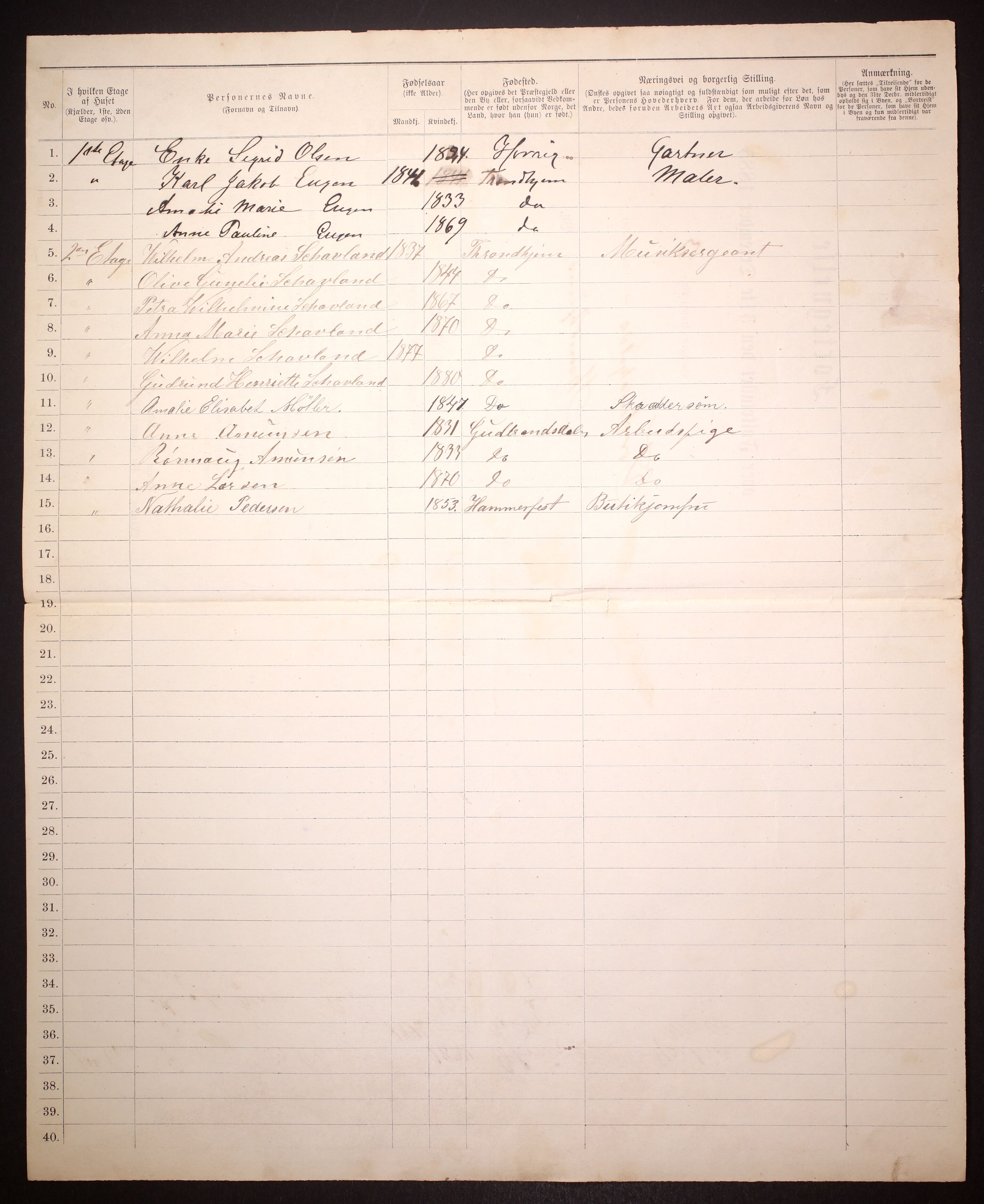 SAT, 1885 census for 1601 Trondheim, 1885, p. 1200