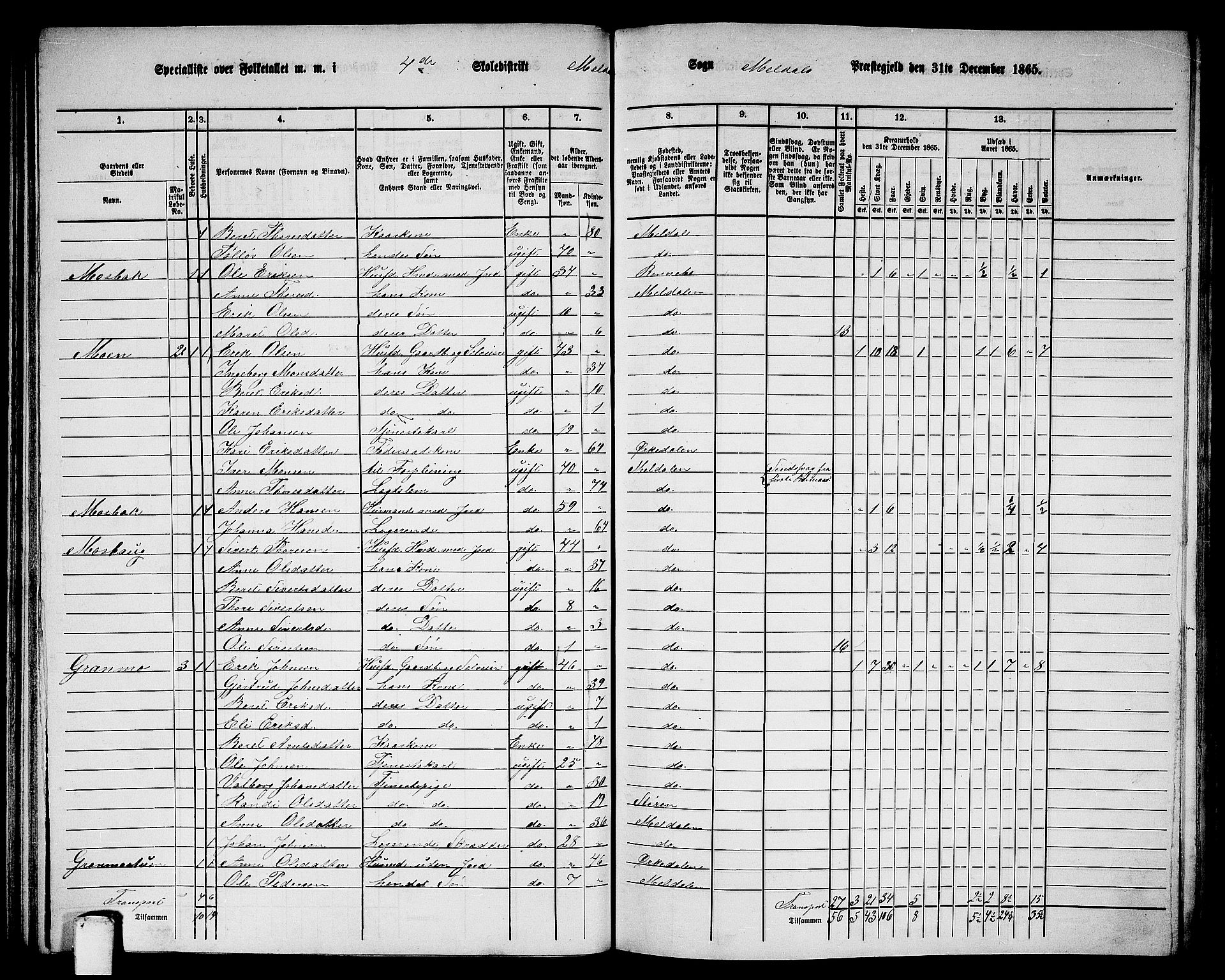 RA, 1865 census for Meldal, 1865, p. 92