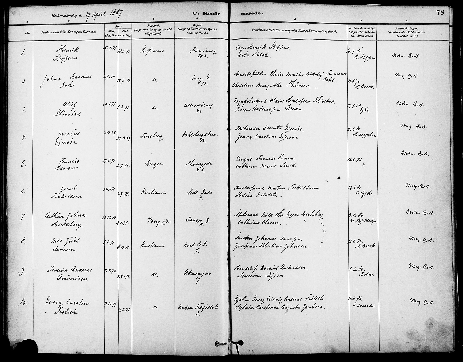Gamle Aker prestekontor Kirkebøker, SAO/A-10617a/F/L0007: Parish register (official) no. 7, 1882-1890, p. 78