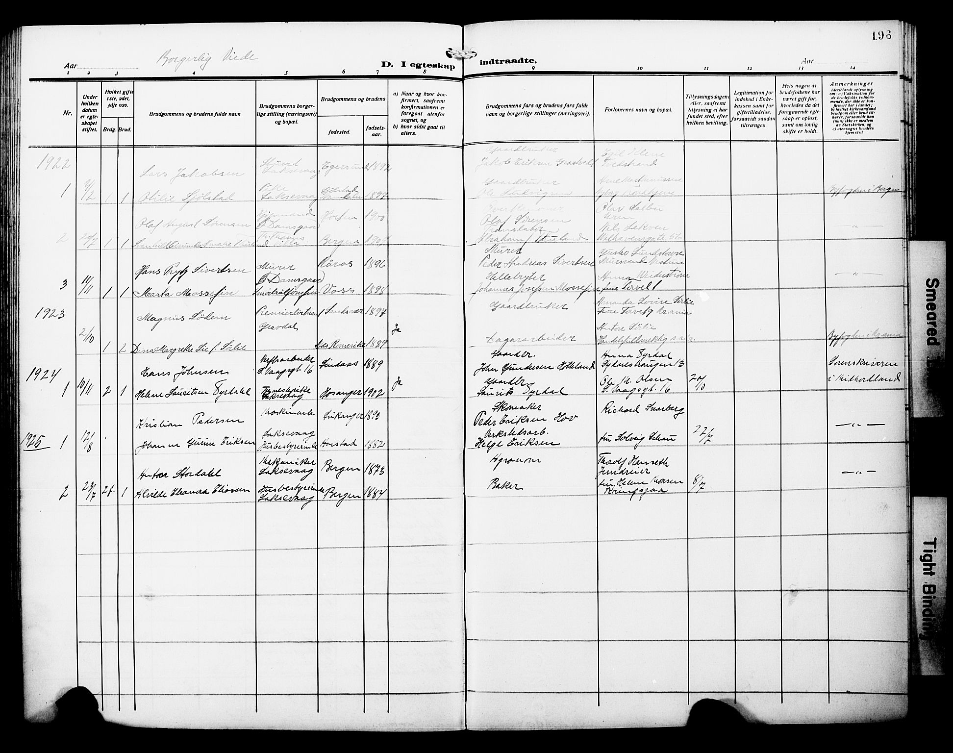 Laksevåg Sokneprestembete, AV/SAB-A-76501/H/Ha/Hab/Haba/L0006: Parish register (copy) no. A 6, 1917-1925, p. 196