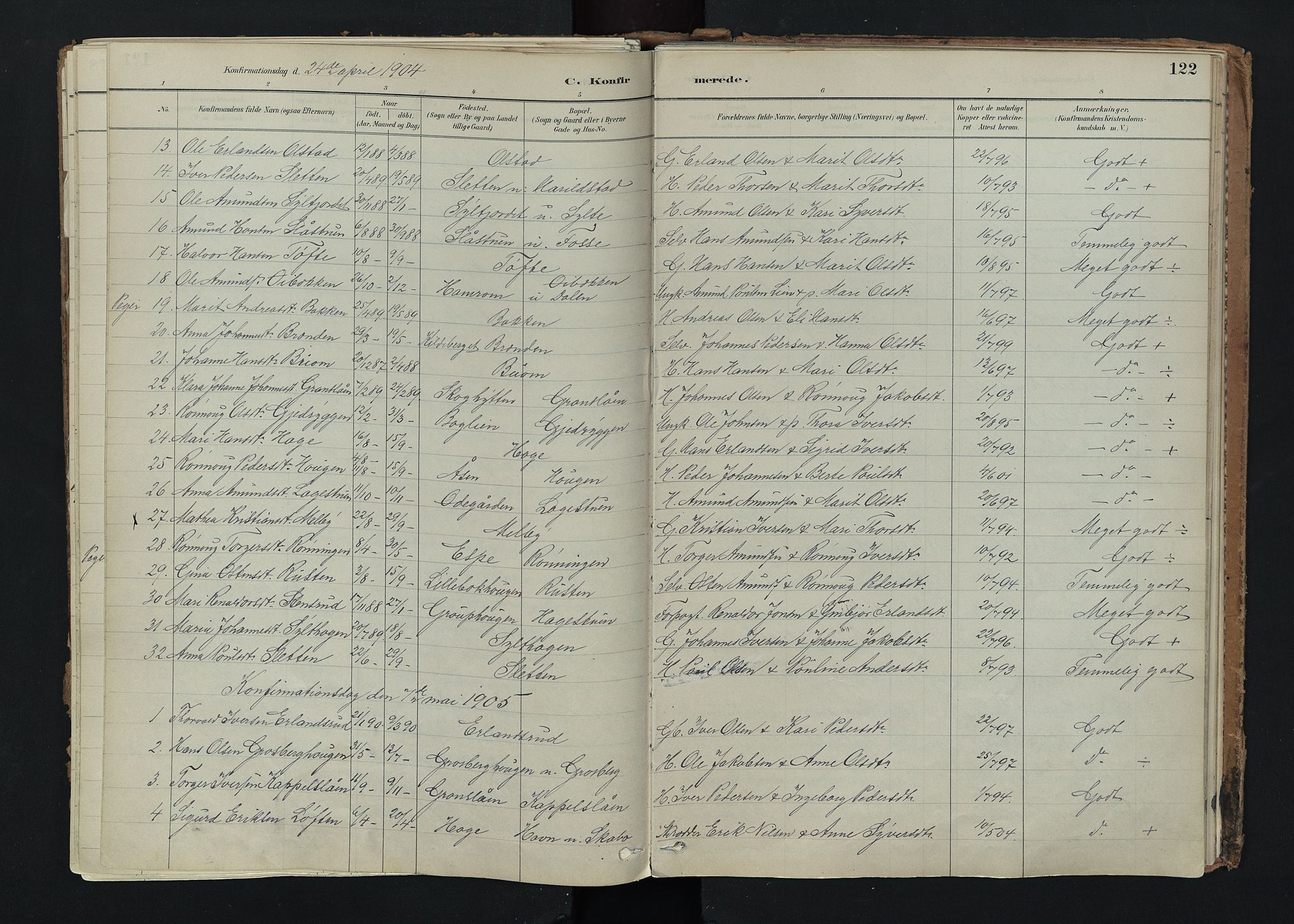 Nord-Fron prestekontor, SAH/PREST-080/H/Ha/Haa/L0005: Parish register (official) no. 5, 1884-1914, p. 122