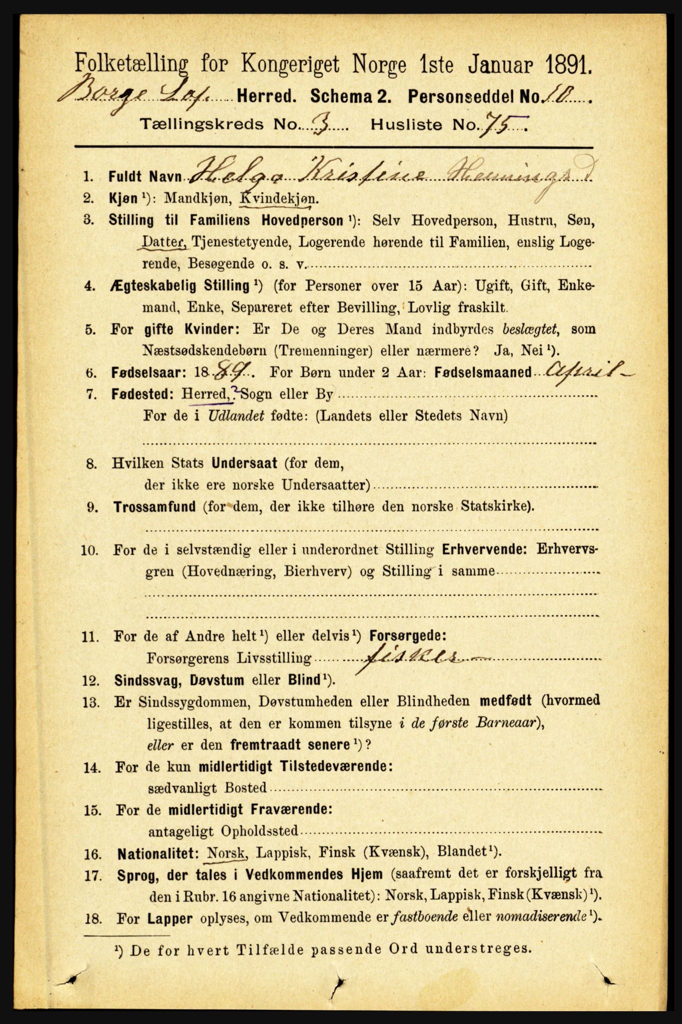 RA, 1891 census for 1862 Borge, 1891, p. 1993