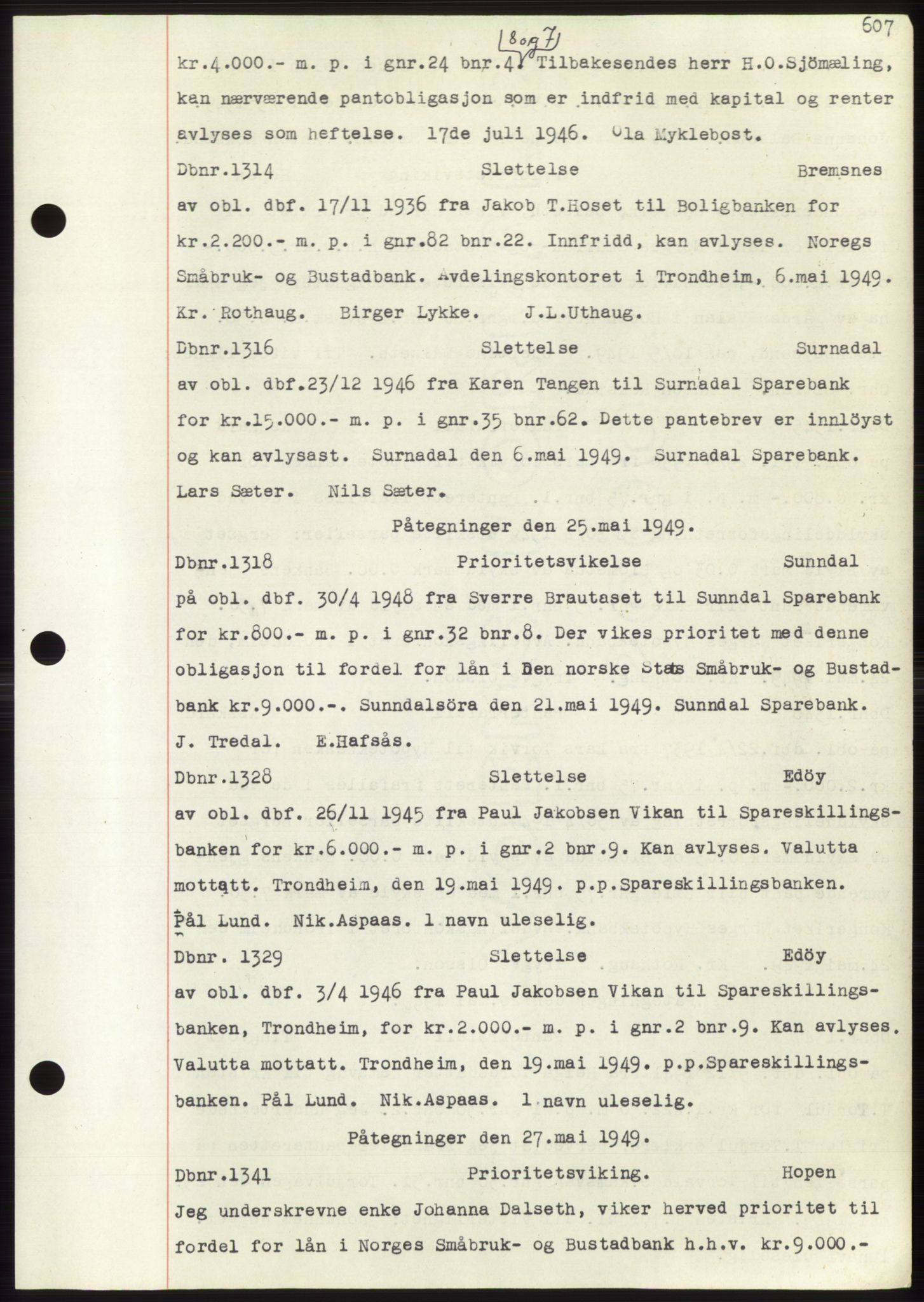 Nordmøre sorenskriveri, SAT/A-4132/1/2/2Ca: Mortgage book no. C82b, 1946-1951, Diary no: : 1314/1949