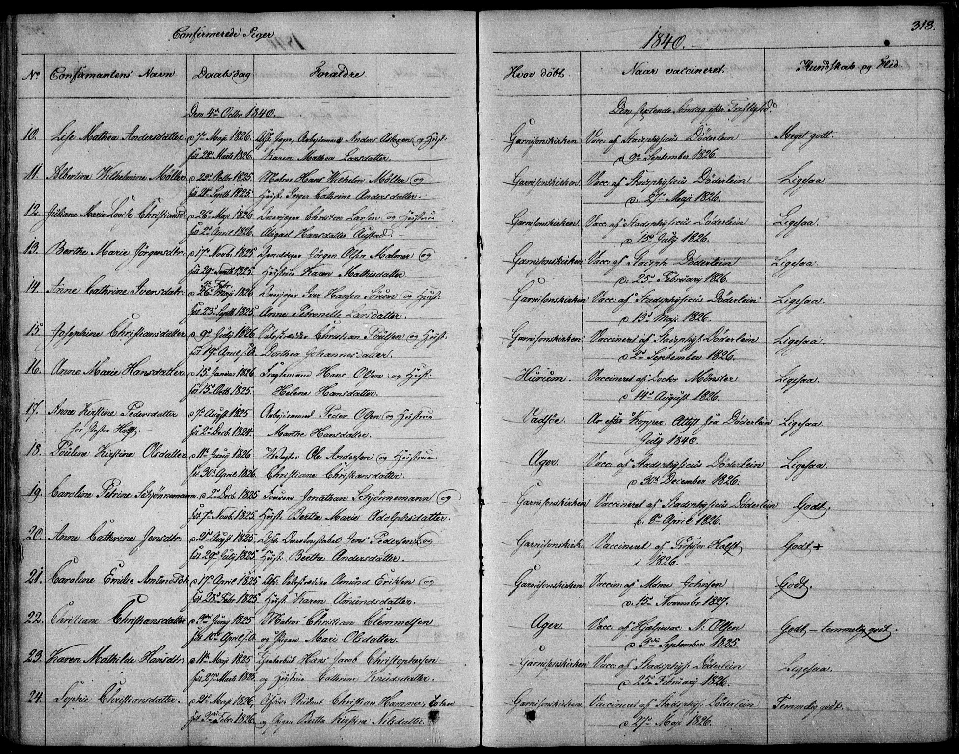 Garnisonsmenigheten Kirkebøker, SAO/A-10846/F/Fa/L0006: Parish register (official) no. 6, 1828-1841, p. 318