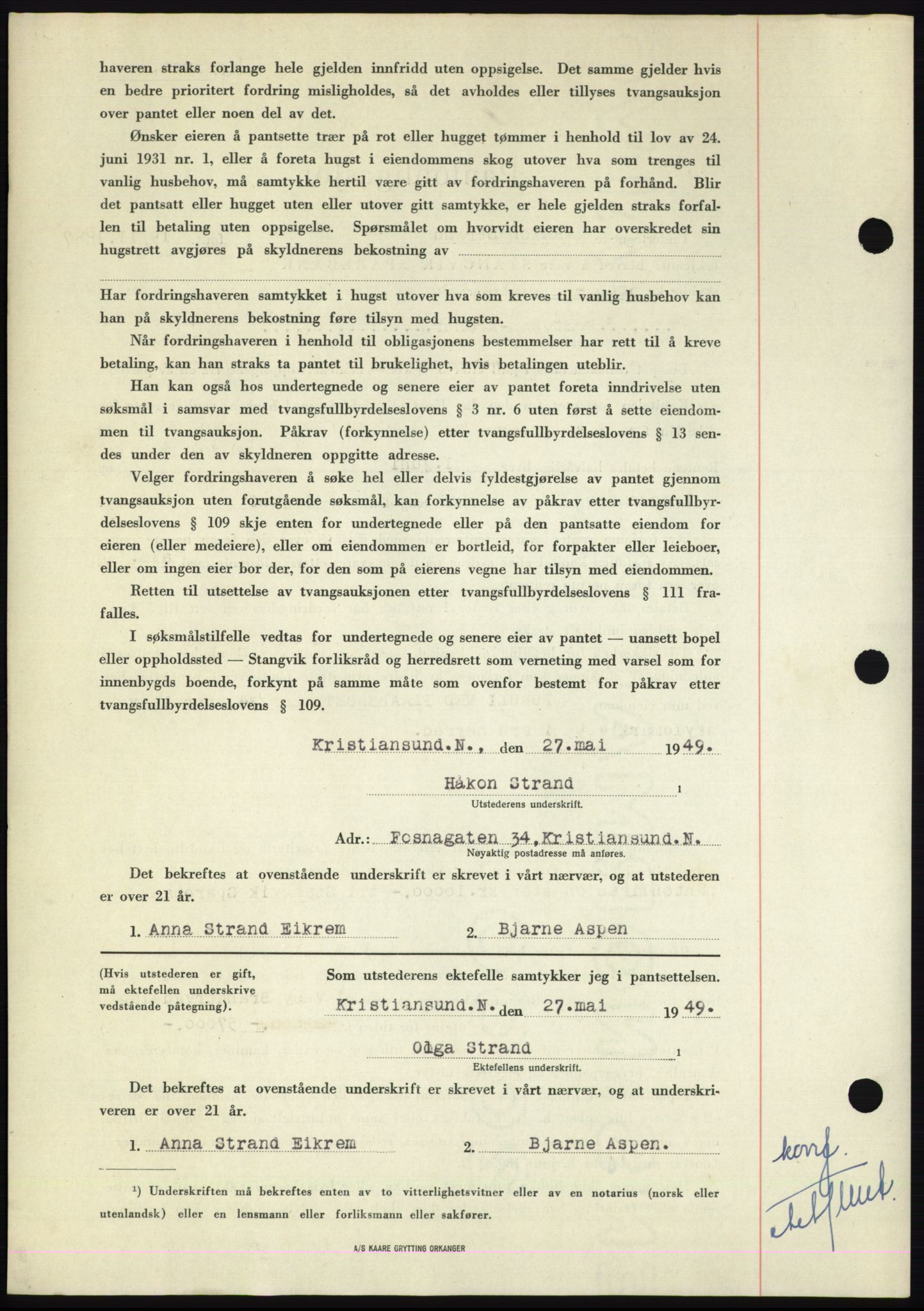 Nordmøre sorenskriveri, SAT/A-4132/1/2/2Ca: Mortgage book no. B101, 1949-1949, Diary no: : 1348/1949
