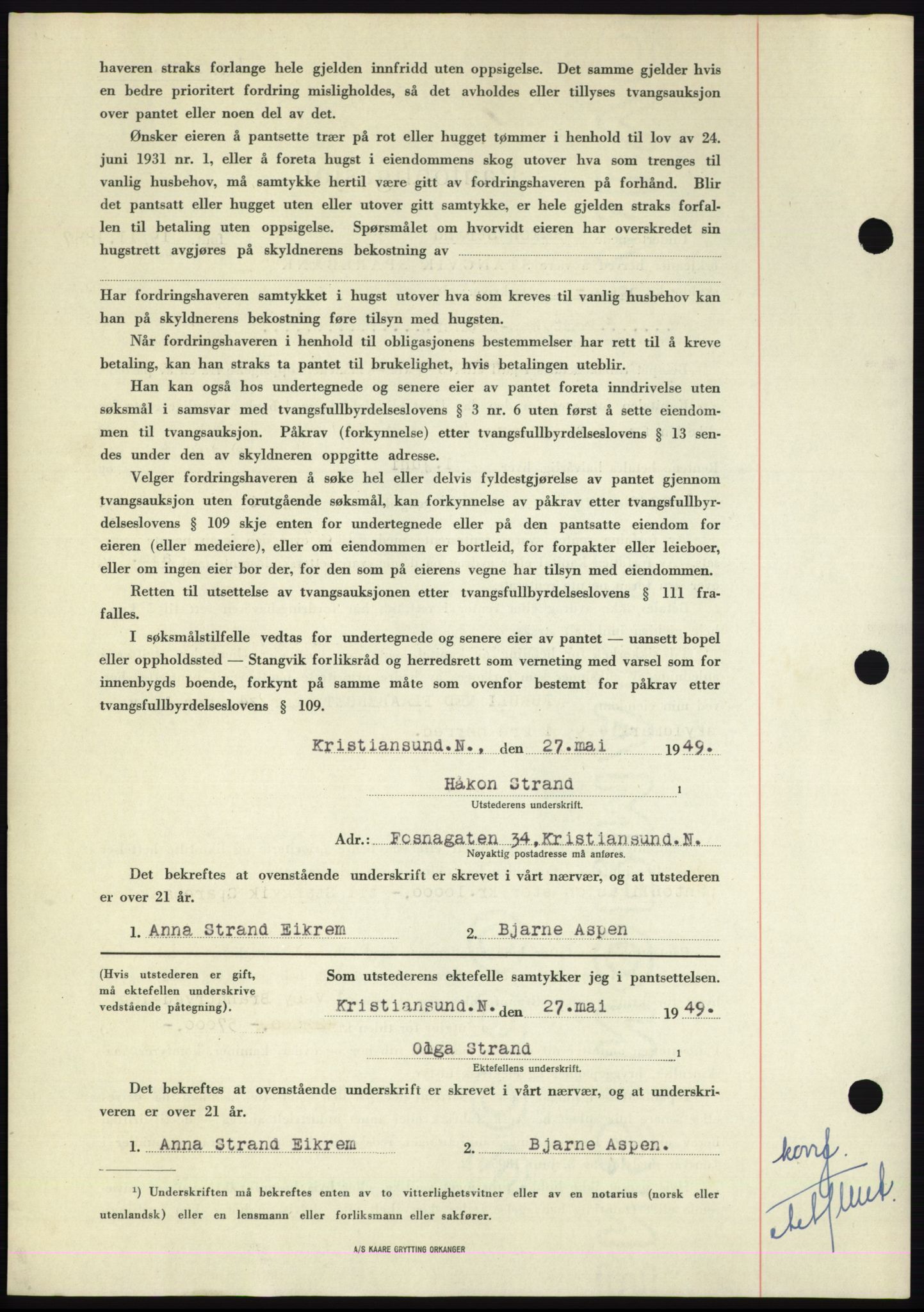 Nordmøre sorenskriveri, AV/SAT-A-4132/1/2/2Ca: Mortgage book no. B101, 1949-1949, Diary no: : 1348/1949