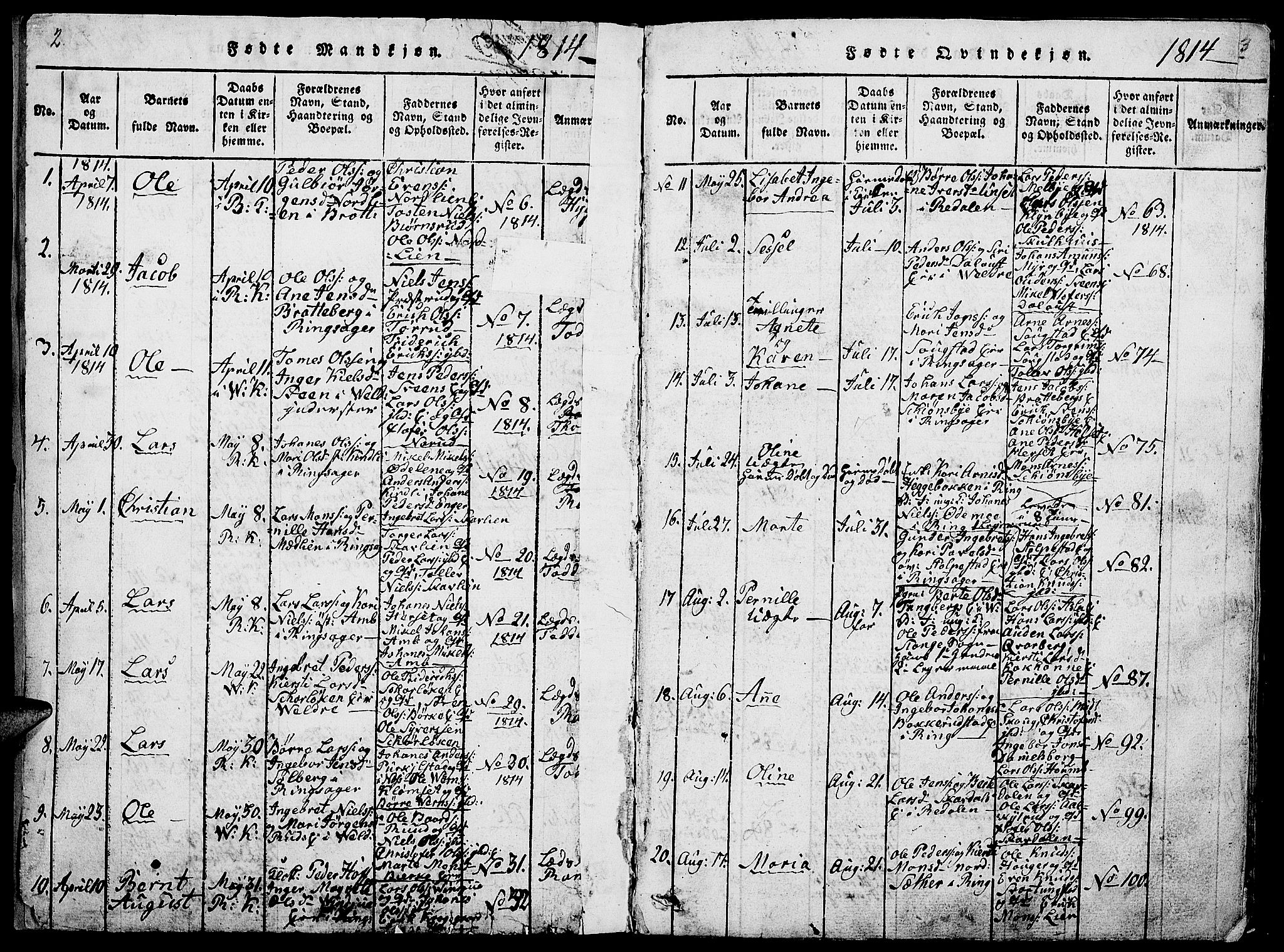 Ringsaker prestekontor, AV/SAH-PREST-014/L/La/L0001: Parish register (copy) no. 1, 1814-1826, p. 2-3