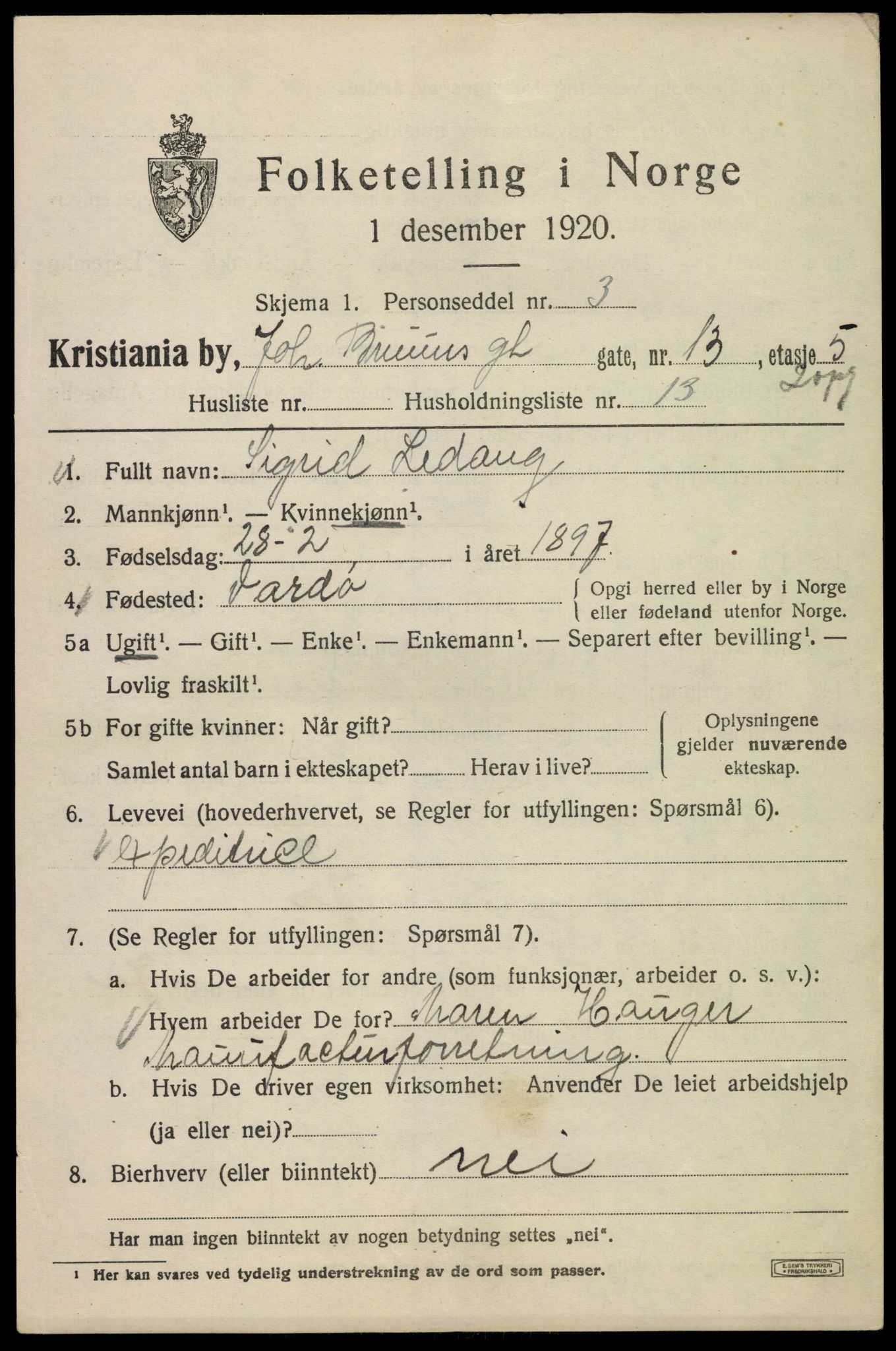 SAO, 1920 census for Kristiania, 1920, p. 323967