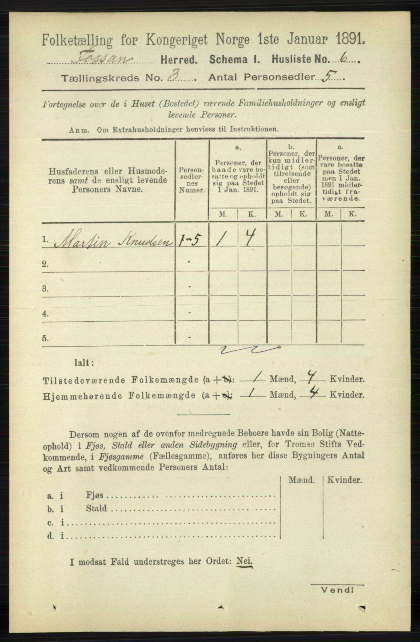 RA, 1891 census for 1129 Forsand, 1891, p. 304