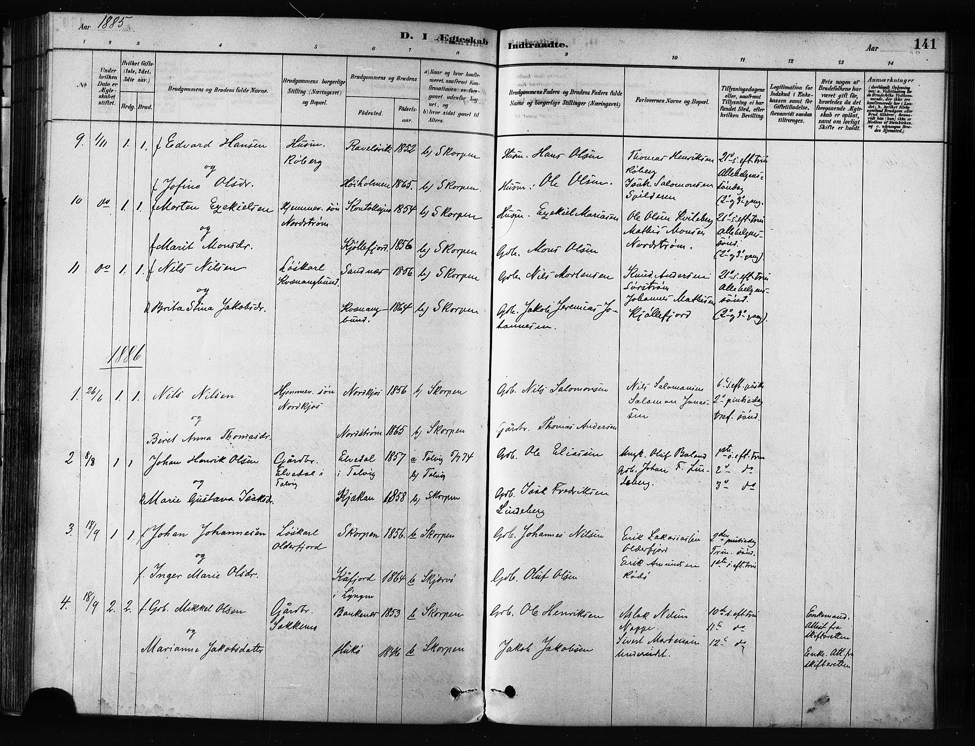 Skjervøy sokneprestkontor, SATØ/S-1300/H/Ha/Haa/L0012kirke: Parish register (official) no. 12, 1878-1891, p. 141
