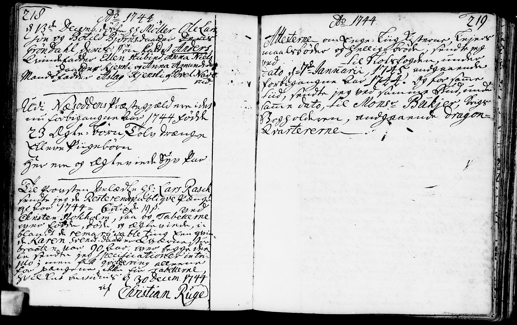 Nesodden prestekontor Kirkebøker, AV/SAO-A-10013/F/Fa/L0001: Parish register (official) no. I 1, 1709-1750, p. 218-219