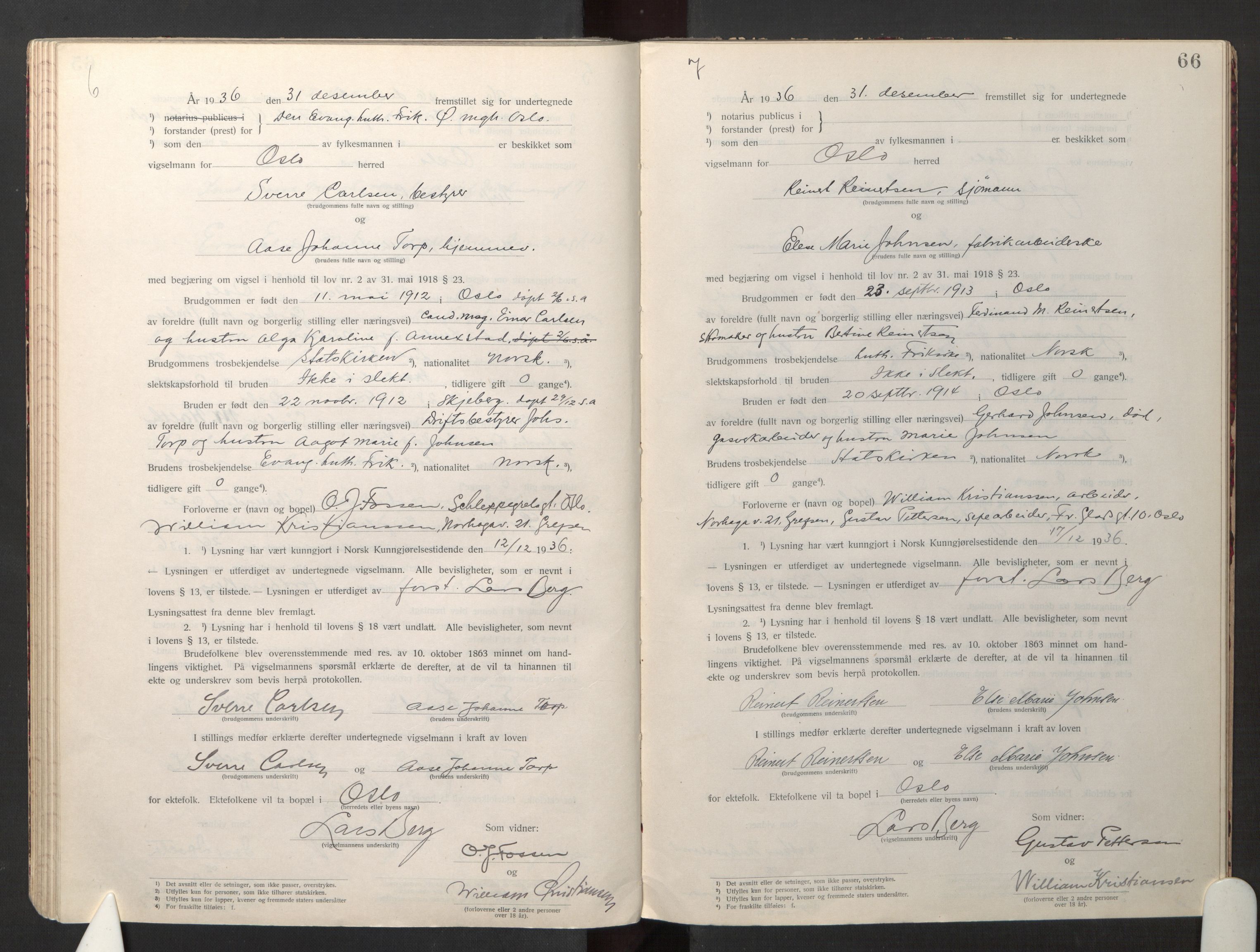 Den evangelisk-lutherske frikirke østre menighet, Oslo, AV/SAO-PAO-0245/F/L0005: Marriage register (dissenter) no. 5, 1920-1941, p. 66