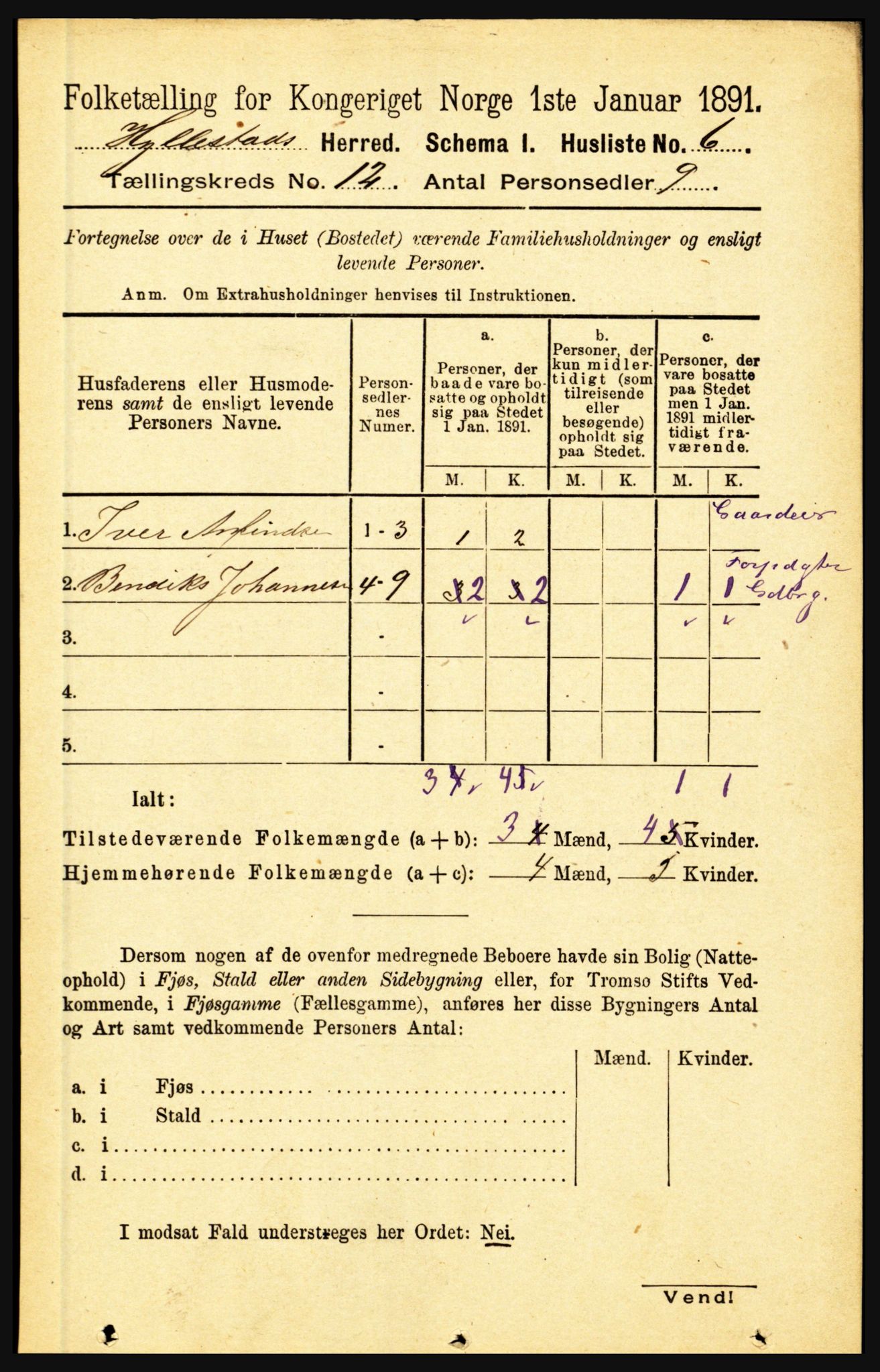 RA, 1891 census for 1413 Hyllestad, 1891, p. 2233