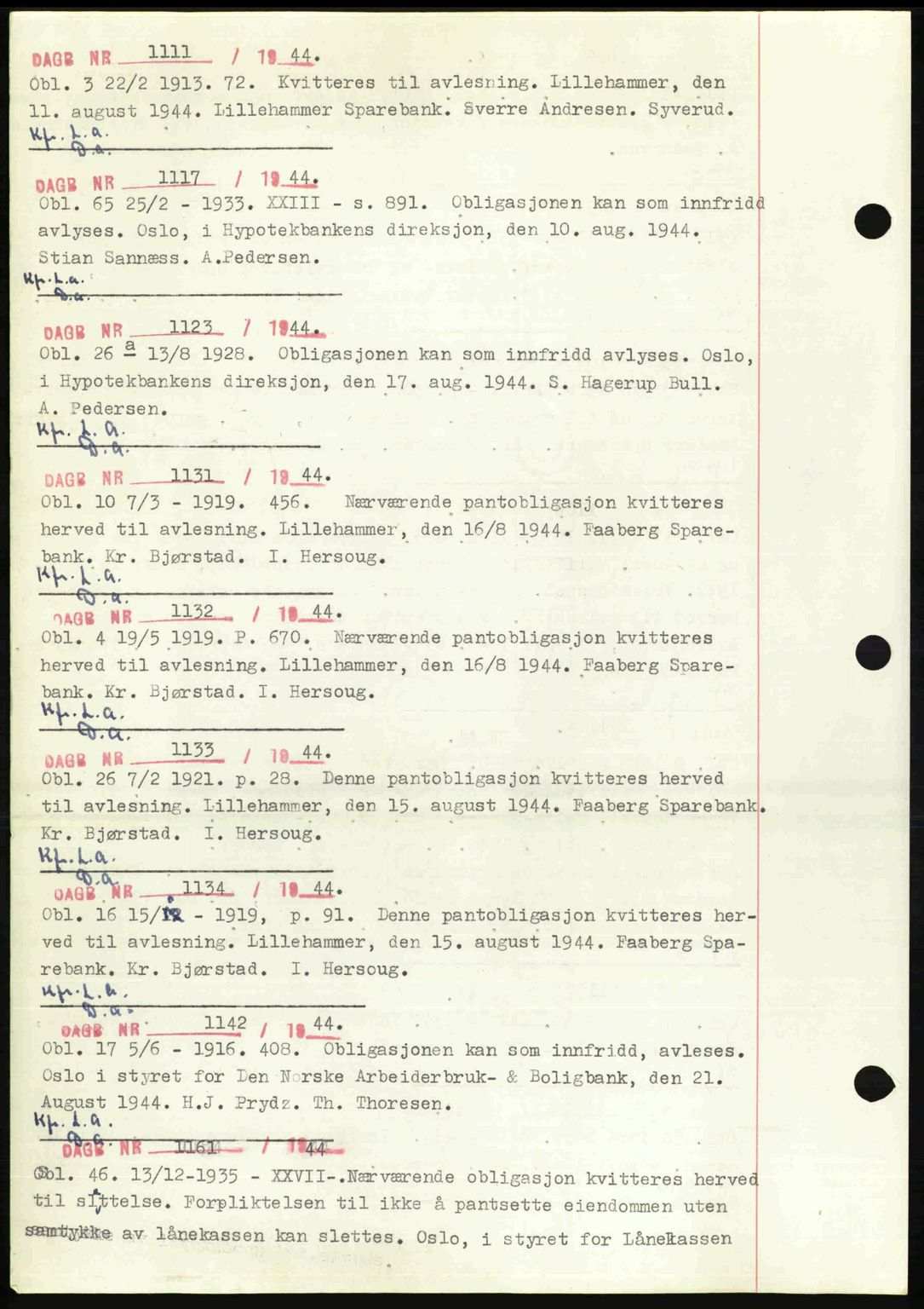 Sør-Gudbrandsdal tingrett, SAH/TING-004/H/Hb/Hbf/L0002: Mortgage book no. C1, 1938-1951, Diary no: : 1111/1944