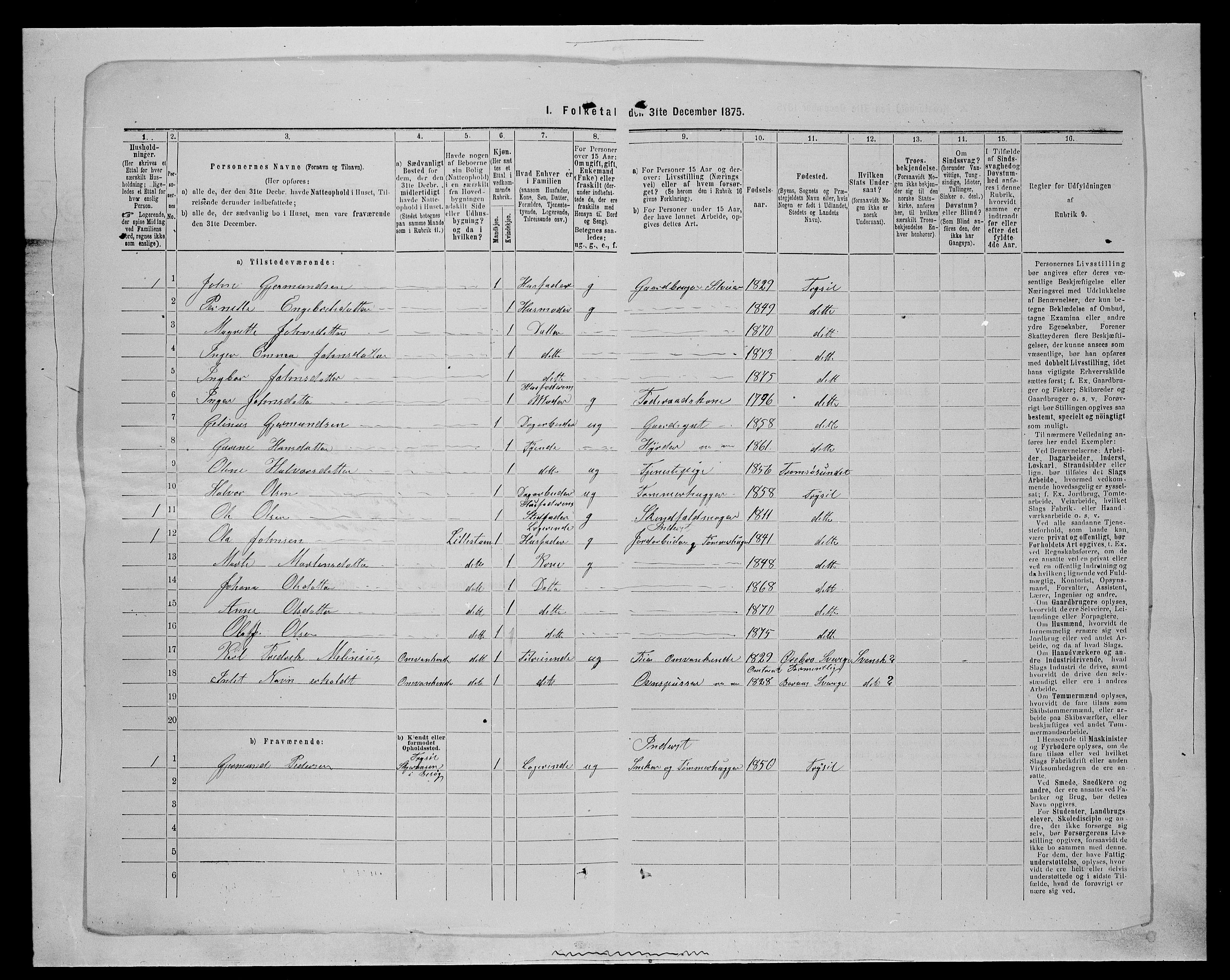 SAH, 1875 census for 0428P Trysil, 1875, p. 1428