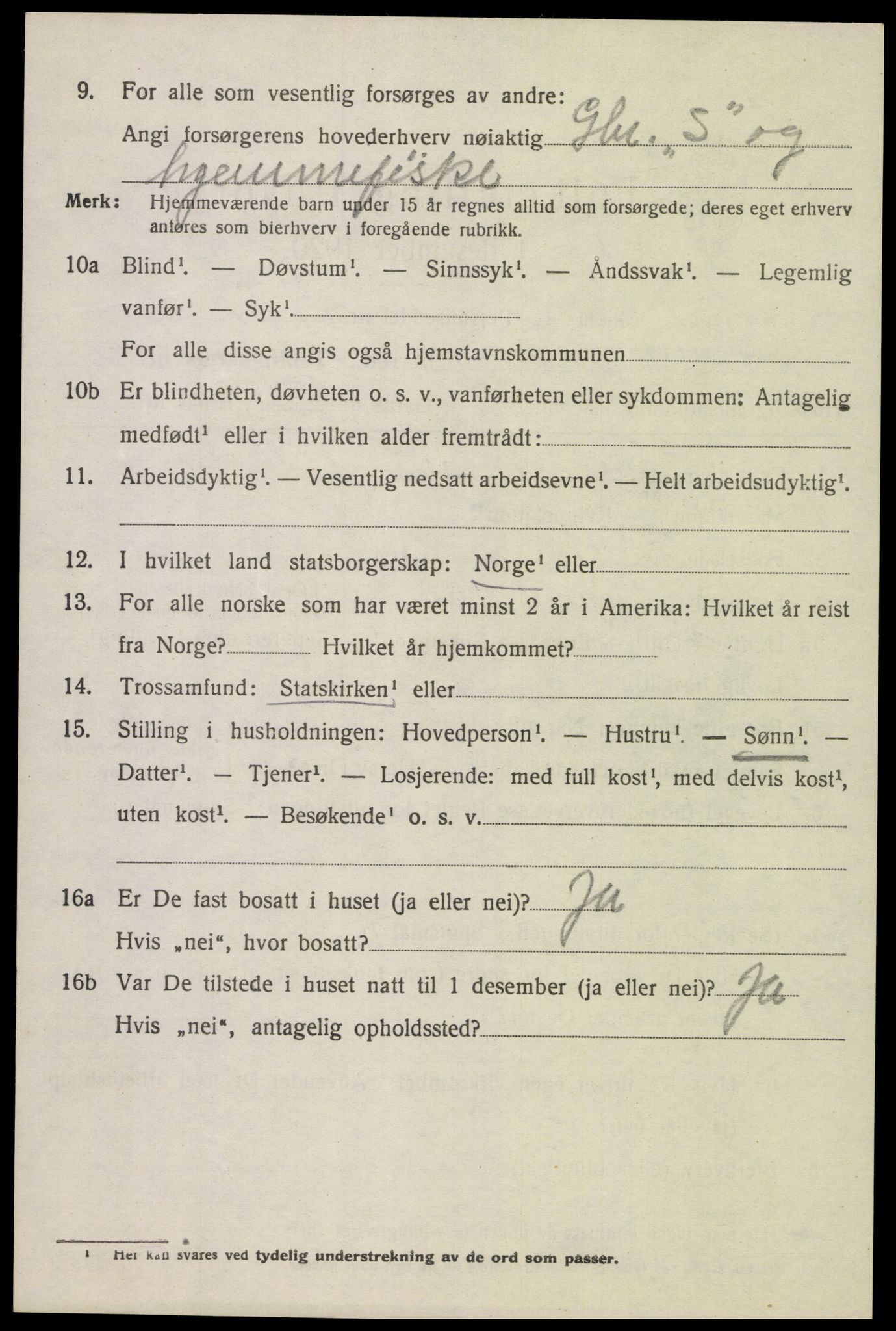 SAK, 1920 census for Spangereid, 1920, p. 2226