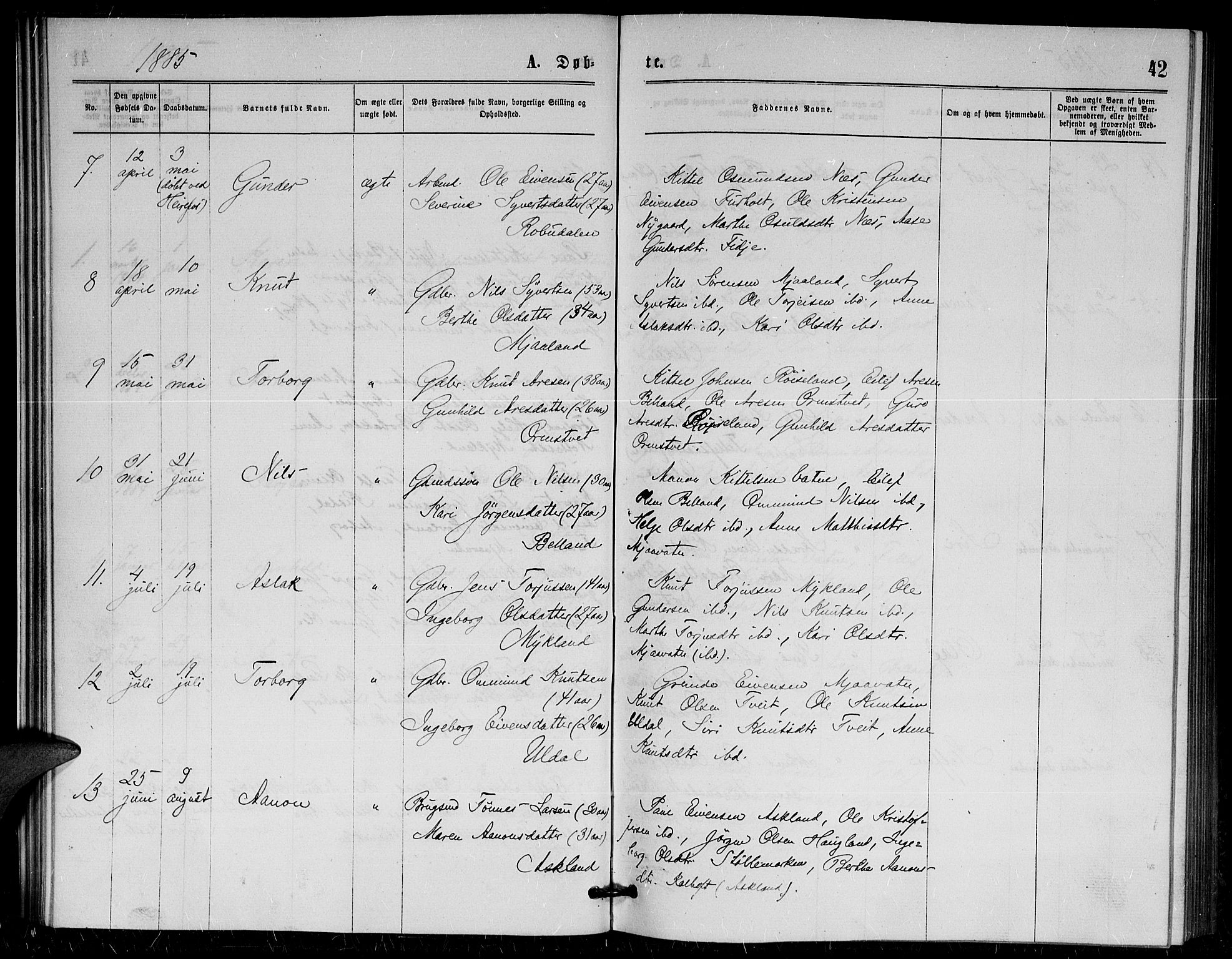 Herefoss sokneprestkontor, AV/SAK-1111-0019/F/Fa/Fac/L0001: Parish register (official) no. A 1, 1871-1886, p. 42