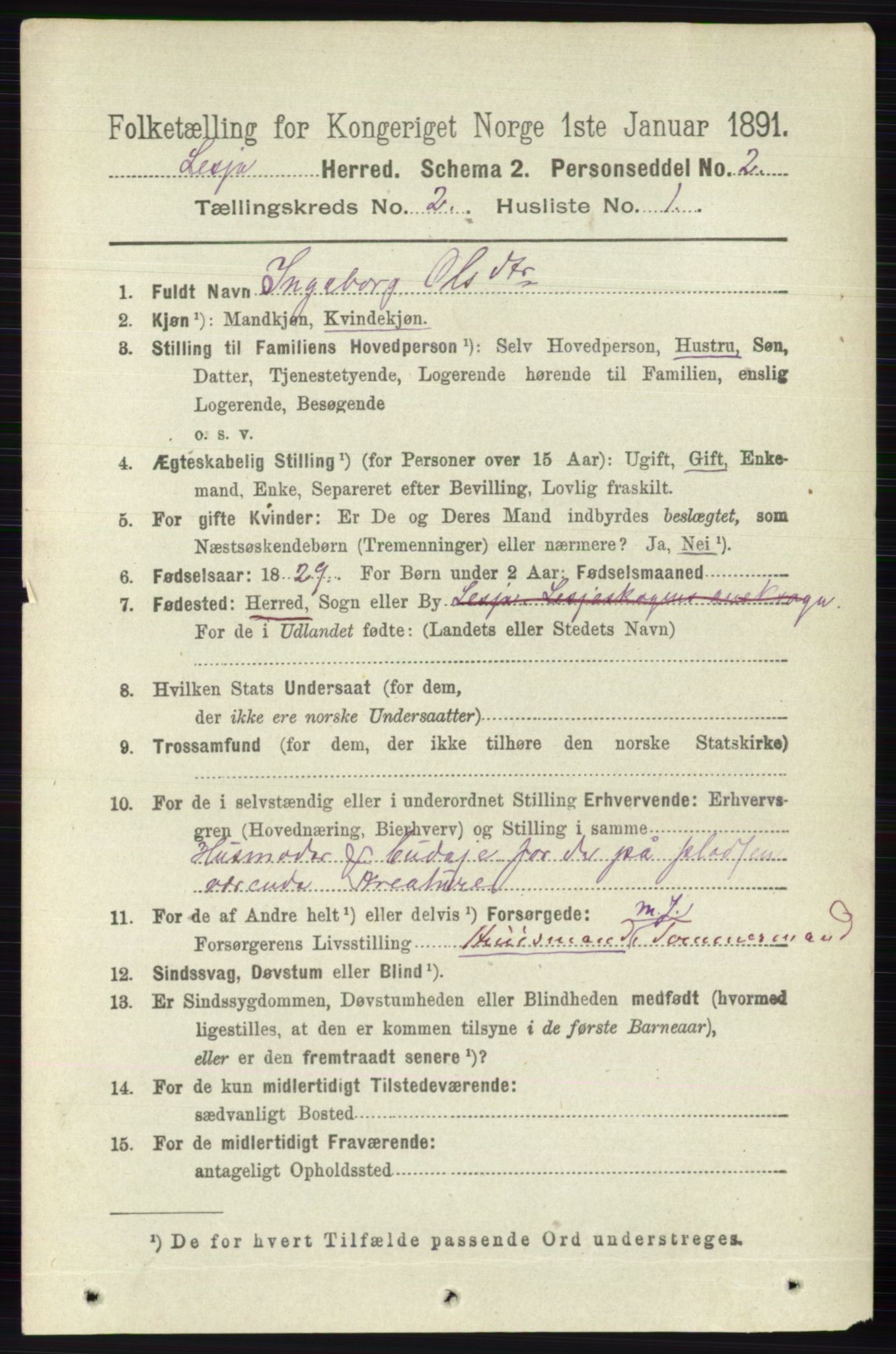 RA, 1891 census for 0512 Lesja, 1891, p. 397