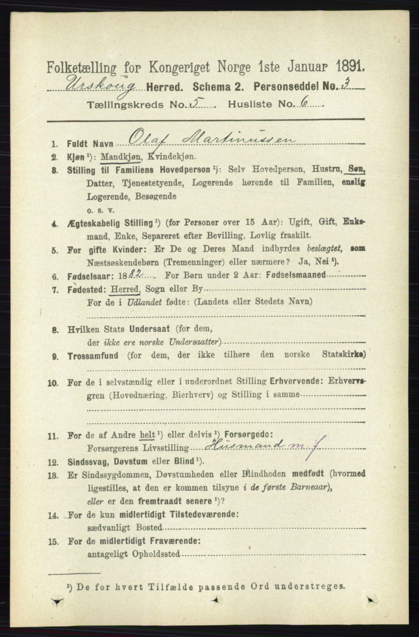 RA, 1891 census for 0224 Aurskog, 1891, p. 2096