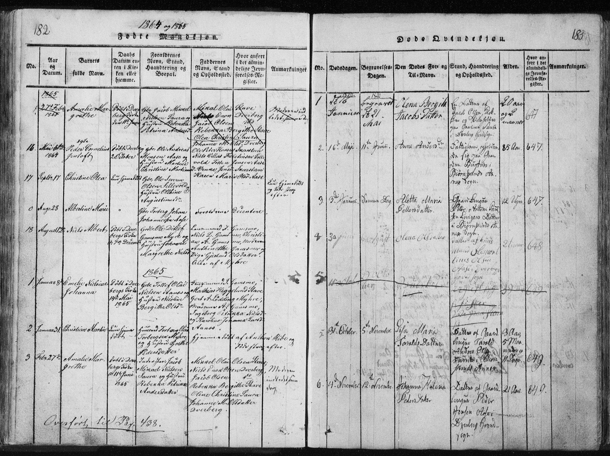 Ministerialprotokoller, klokkerbøker og fødselsregistre - Nordland, AV/SAT-A-1459/897/L1411: Parish register (copy) no. 897C01, 1820-1866, p. 182-183