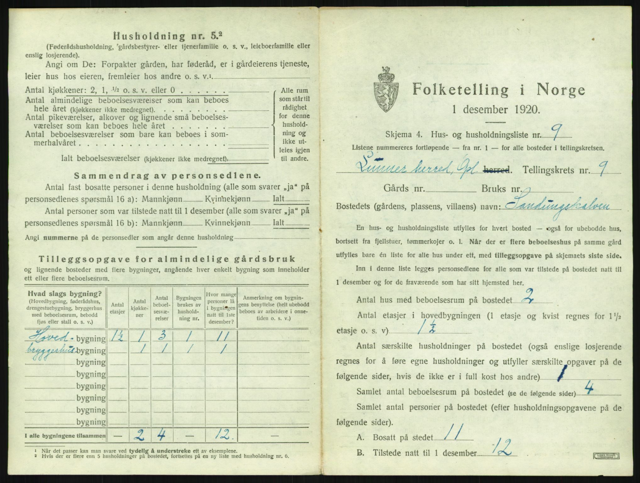 SAH, 1920 census for Lunner, 1920, p. 1621