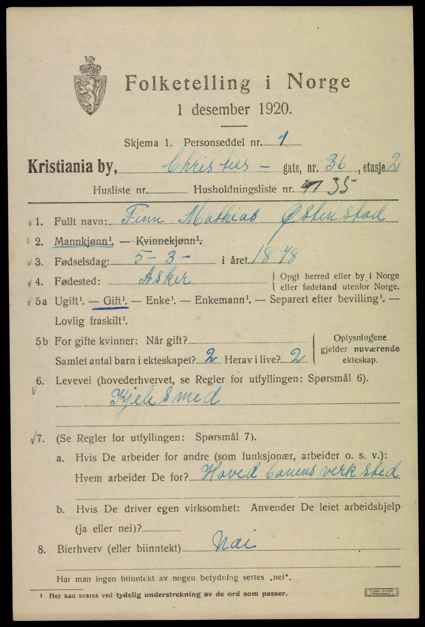 SAO, 1920 census for Kristiania, 1920, p. 186917