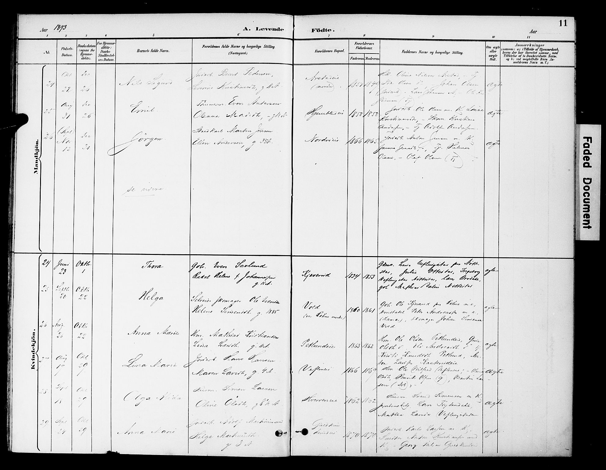 Stange prestekontor, AV/SAH-PREST-002/K/L0021: Parish register (official) no. 21, 1891-1902, p. 11