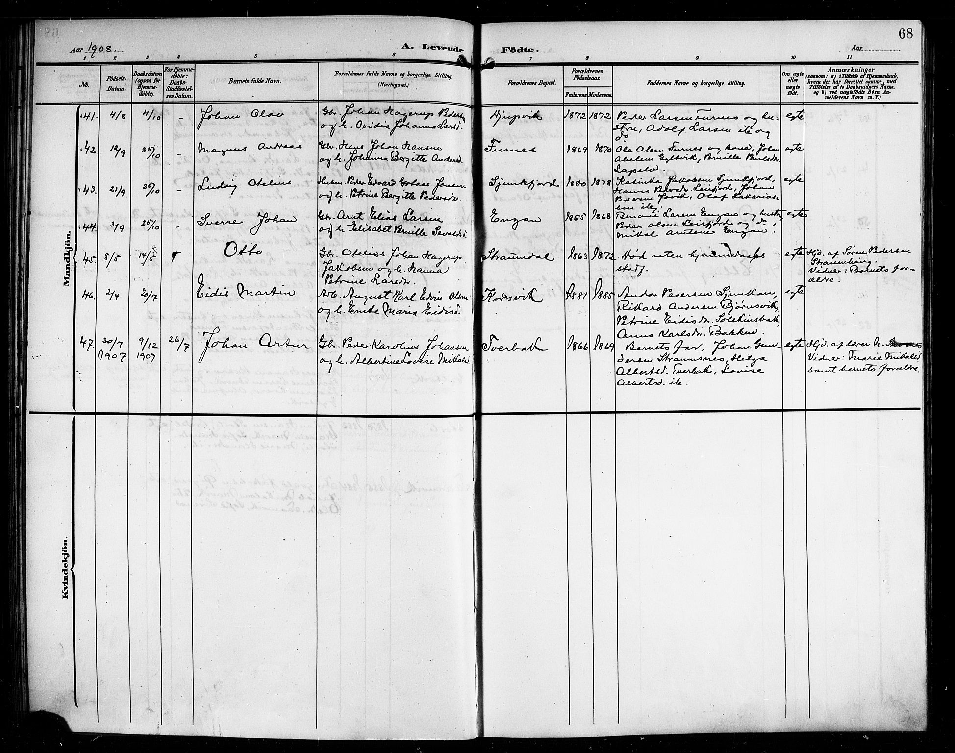 Ministerialprotokoller, klokkerbøker og fødselsregistre - Nordland, AV/SAT-A-1459/854/L0786: Parish register (copy) no. 854C02, 1901-1912, p. 68