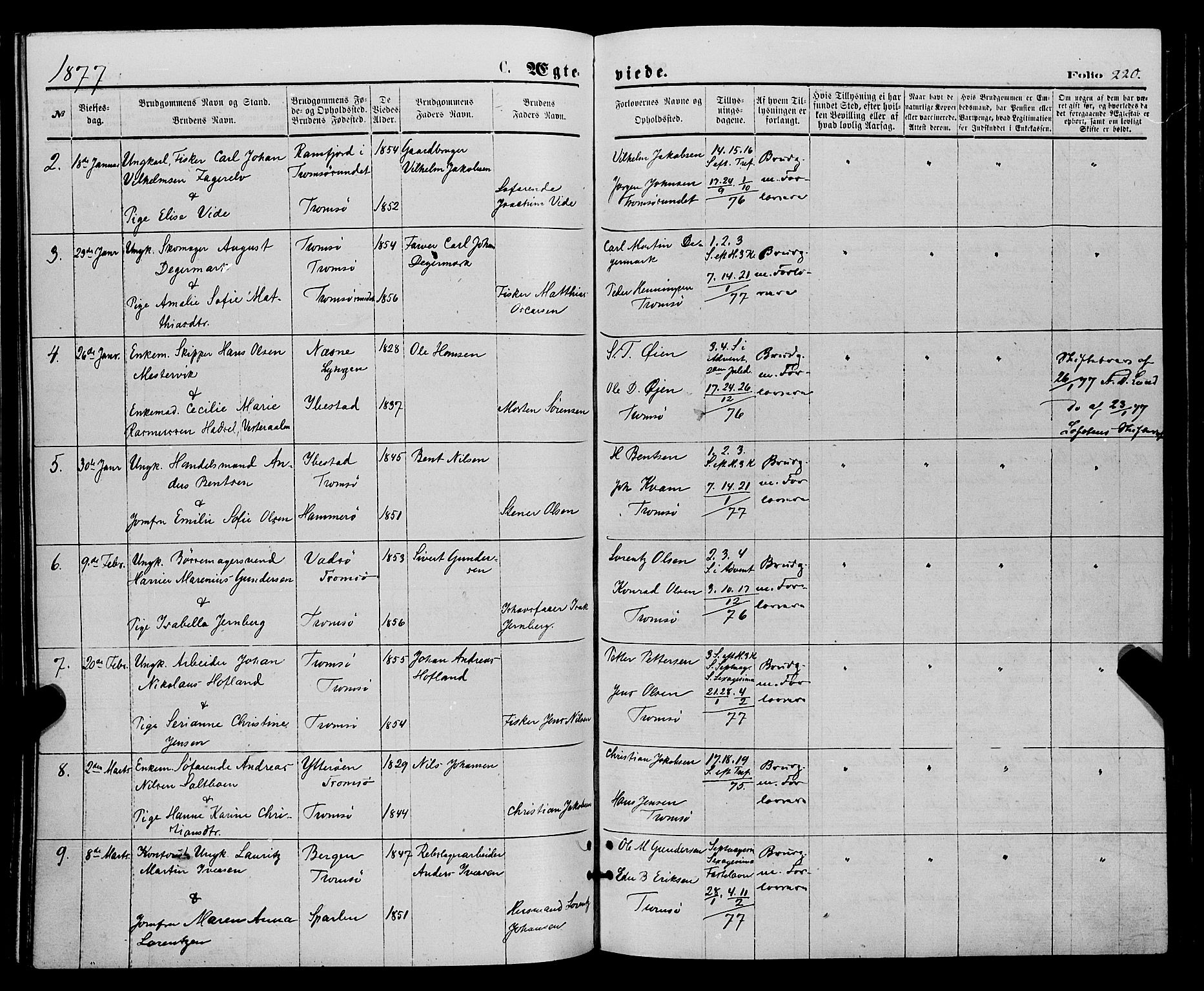 Tromsø sokneprestkontor/stiftsprosti/domprosti, AV/SATØ-S-1343/G/Ga/L0013kirke: Parish register (official) no. 13, 1872-1877, p. 220