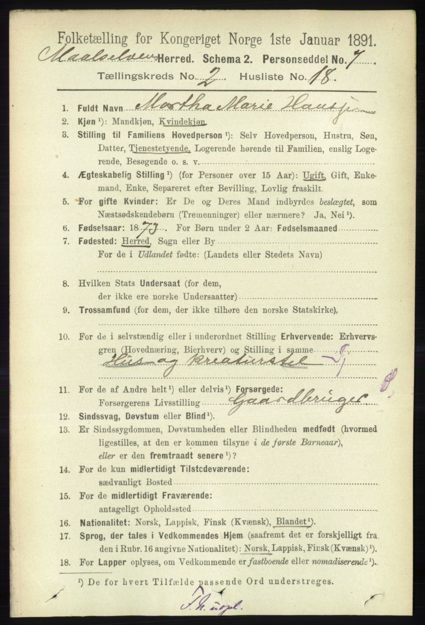 RA, 1891 census for 1924 Målselv, 1891, p. 402