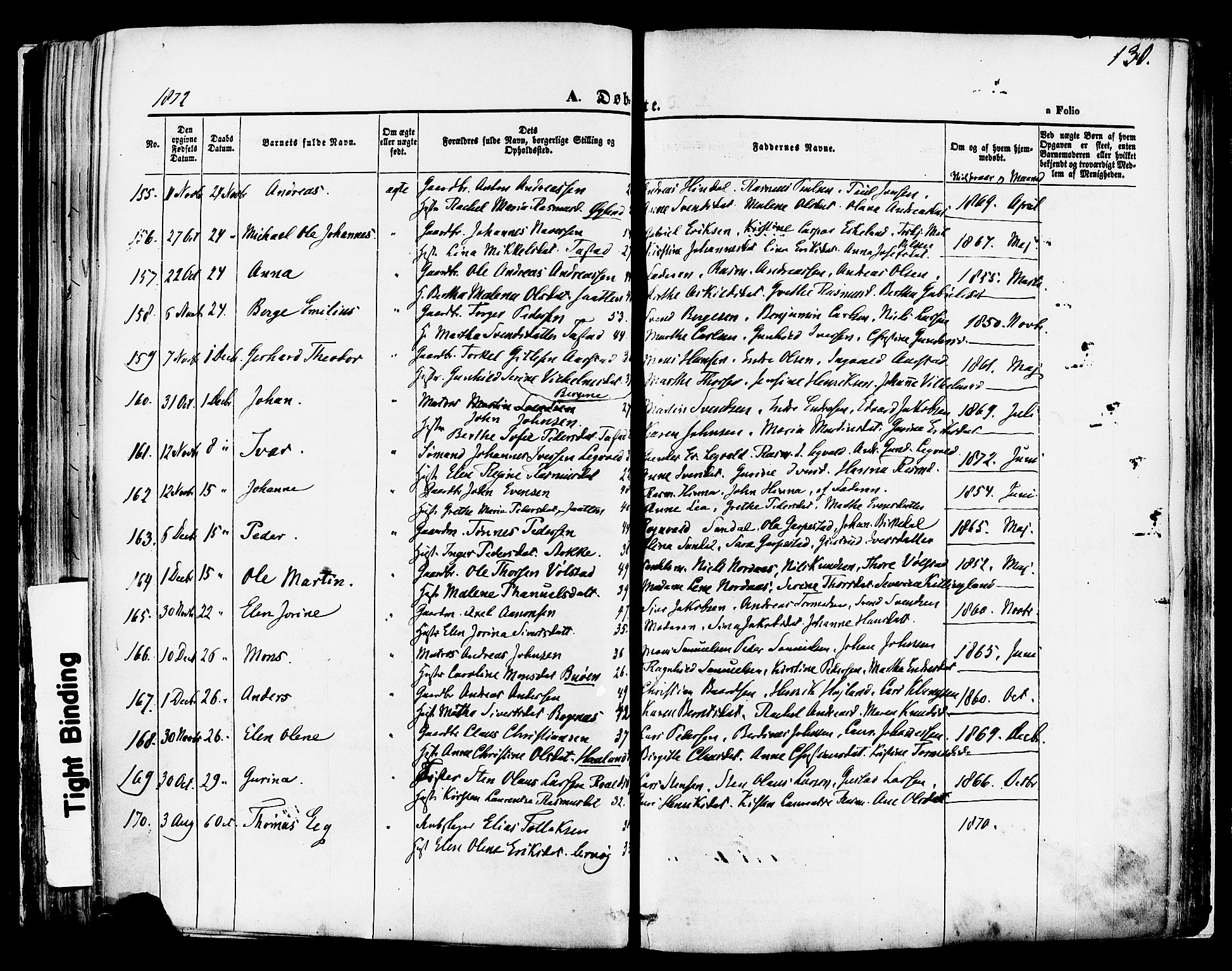 Hetland sokneprestkontor, AV/SAST-A-101826/30/30BA/L0003: Parish register (official) no. A 3, 1862-1876, p. 130