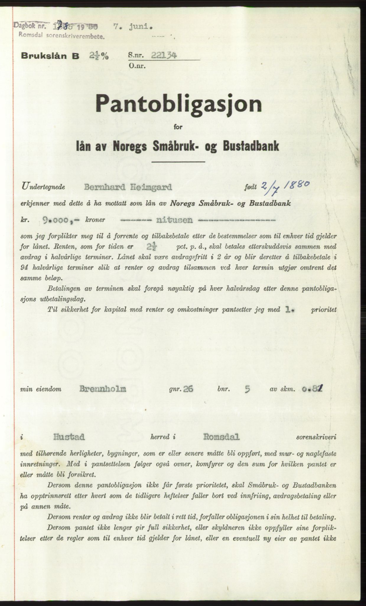 Romsdal sorenskriveri, AV/SAT-A-4149/1/2/2C: Mortgage book no. B5, 1949-1950, Diary no: : 1785/1950