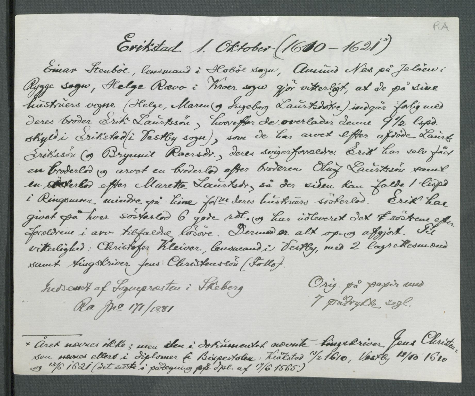 Riksarkivets diplomsamling, AV/RA-EA-5965/F02/L0129b: Dokumenter, 1621, p. 63