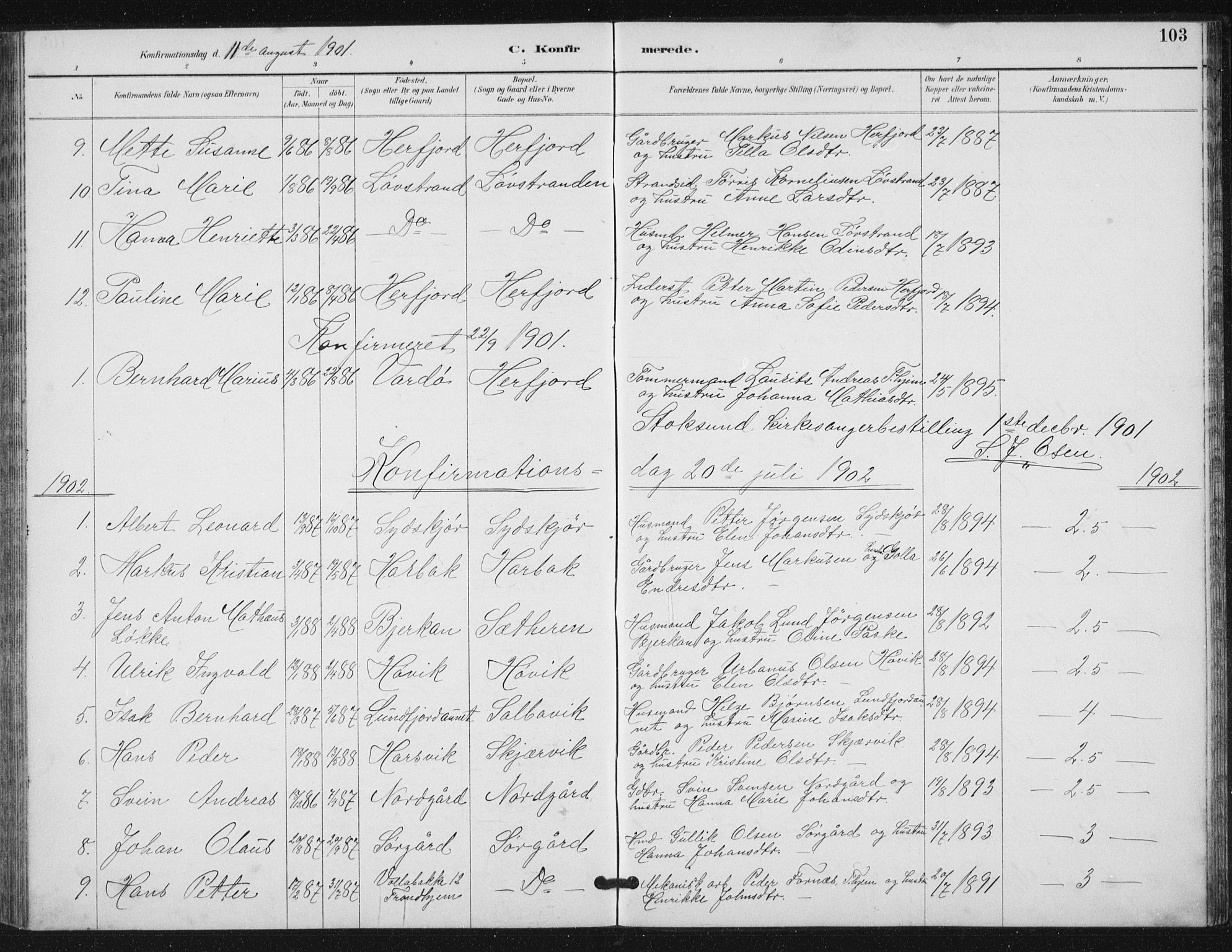 Ministerialprotokoller, klokkerbøker og fødselsregistre - Sør-Trøndelag, SAT/A-1456/656/L0698: Parish register (copy) no. 656C04, 1890-1904, p. 103
