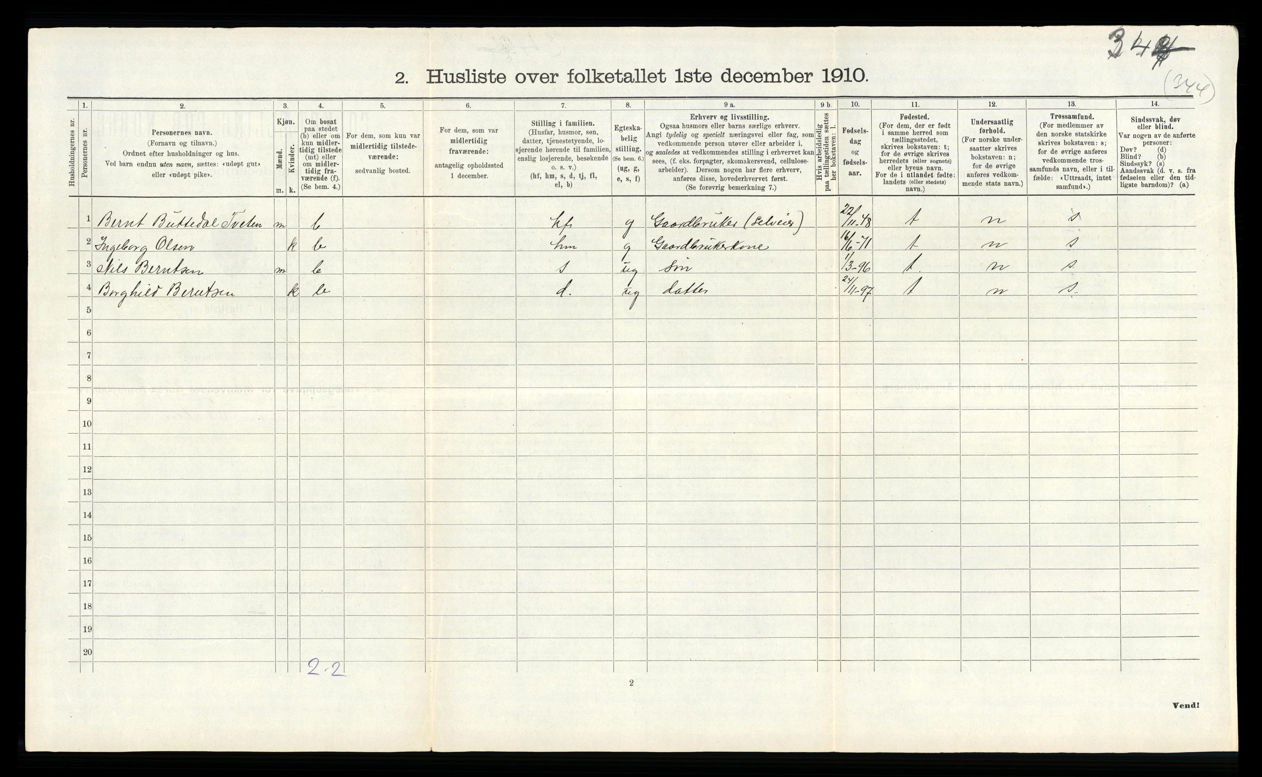 RA, 1910 census for Lier, 1910, p. 2343