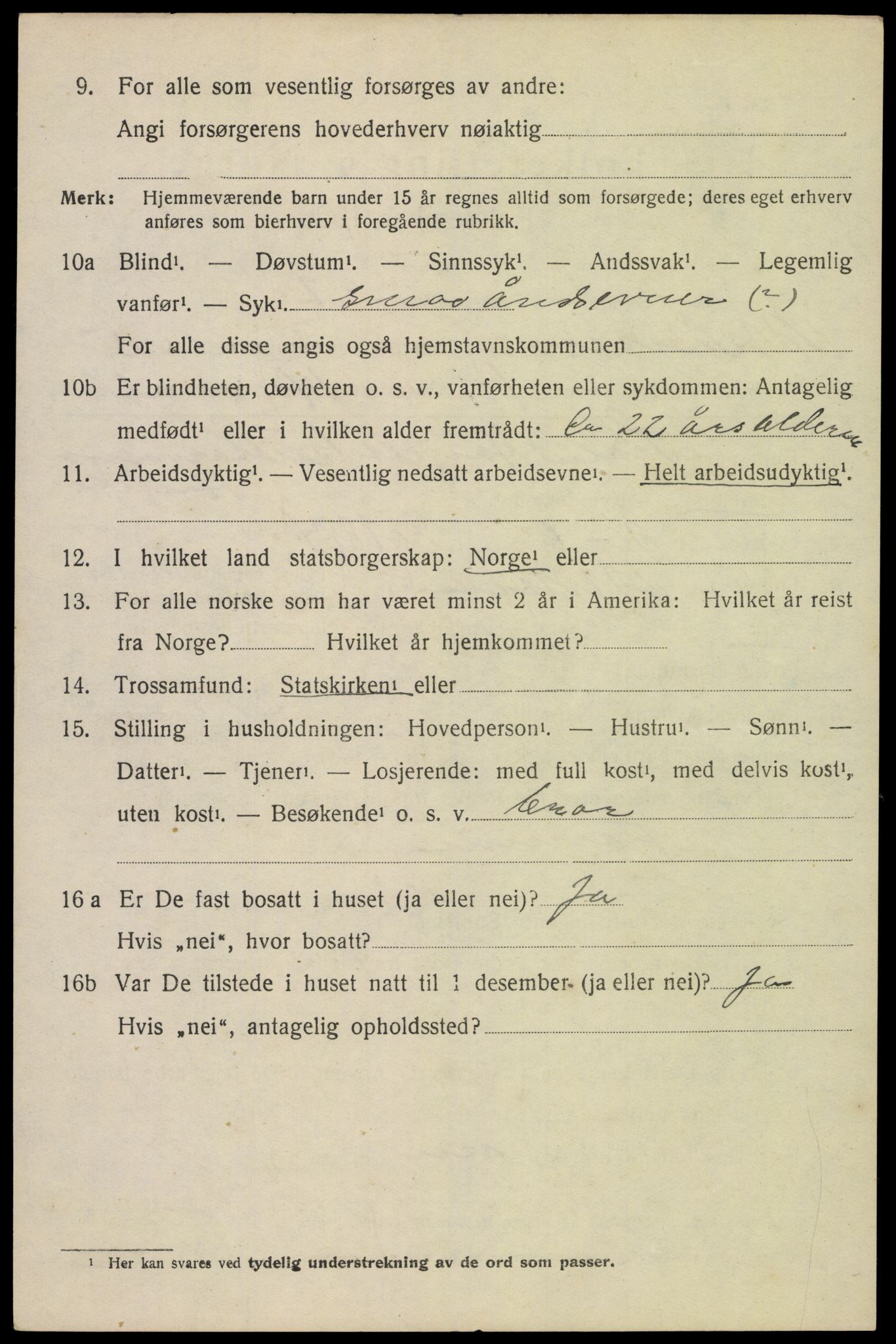 SAK, 1920 census for Birkenes, 1920, p. 3018