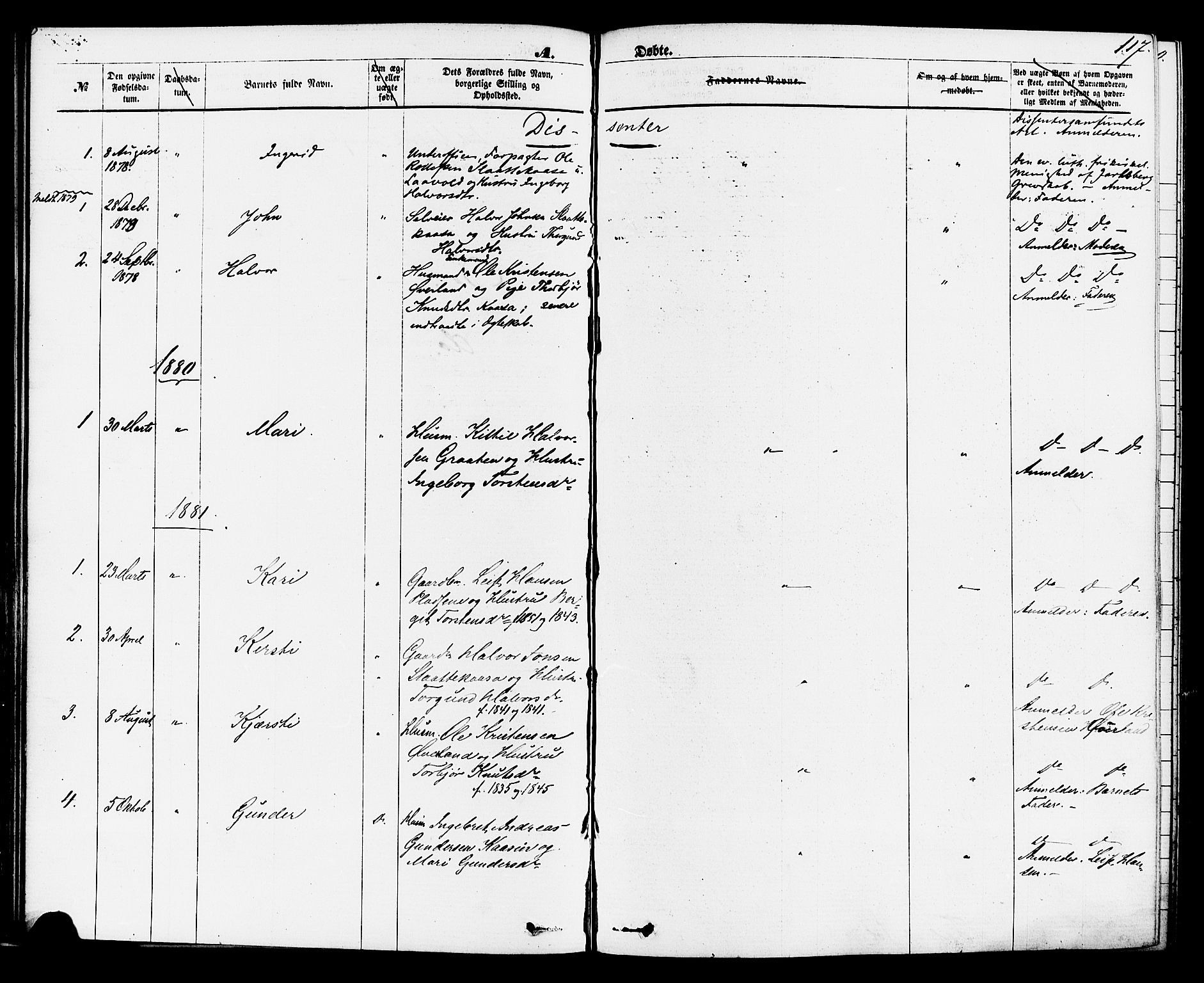 Sauherad kirkebøker, SAKO/A-298/F/Fa/L0008: Parish register (official) no. I 8, 1873-1886, p. 117