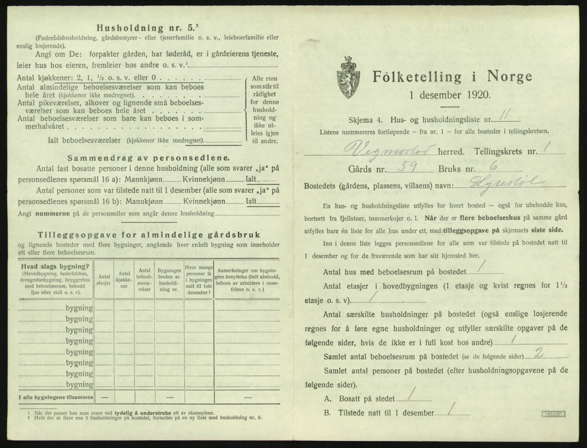 SAK, 1920 census for Vigmostad, 1920, p. 53