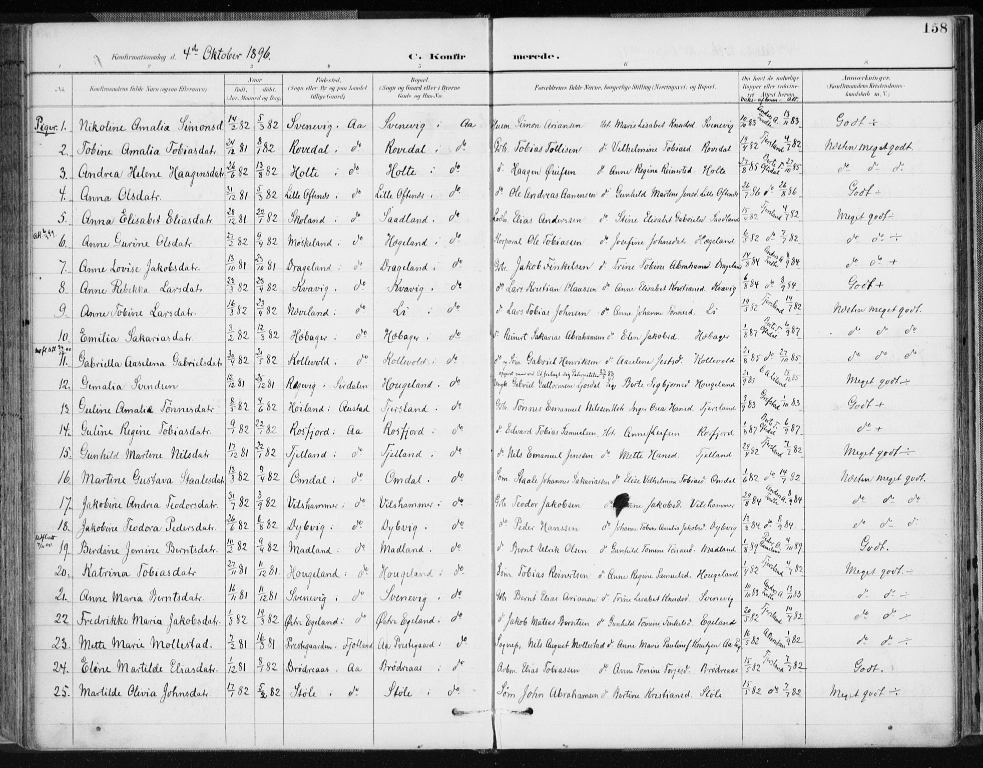 Lyngdal sokneprestkontor, AV/SAK-1111-0029/F/Fa/Fac/L0012: Parish register (official) no. A 12, 1894-1918, p. 158