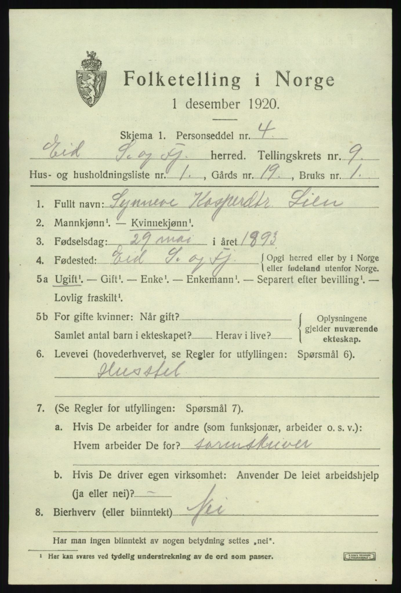 SAB, 1920 census for Eid, 1920, p. 4094